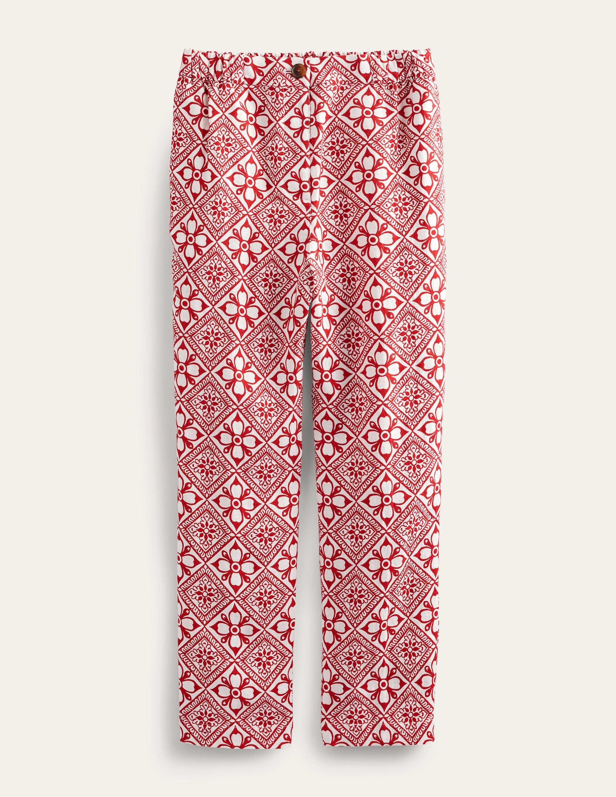 Pull-on Linen Trousers-Poinsettia, Block Pome - Image 5