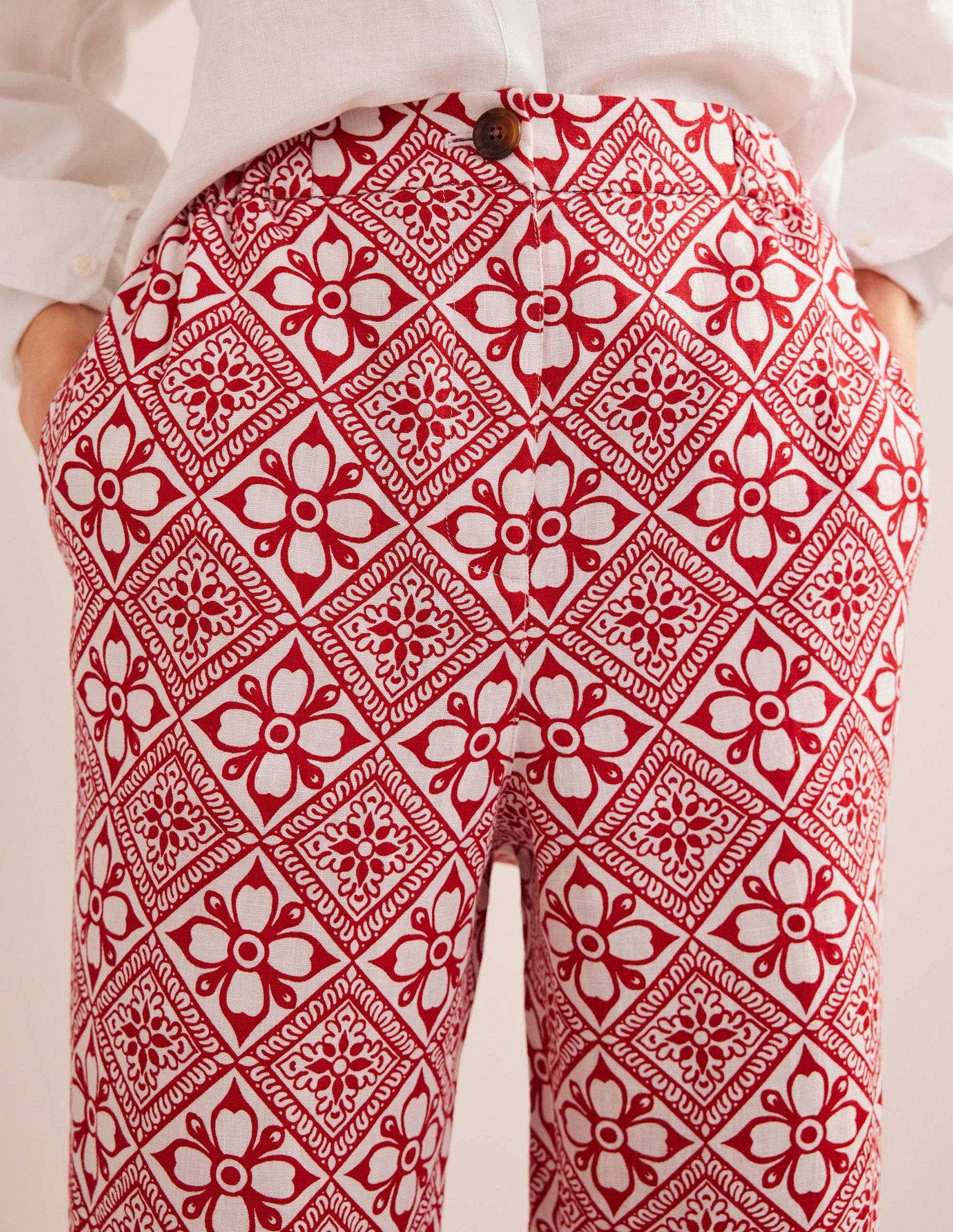 Pull-on Linen Trousers-Poinsettia, Block Pome-2