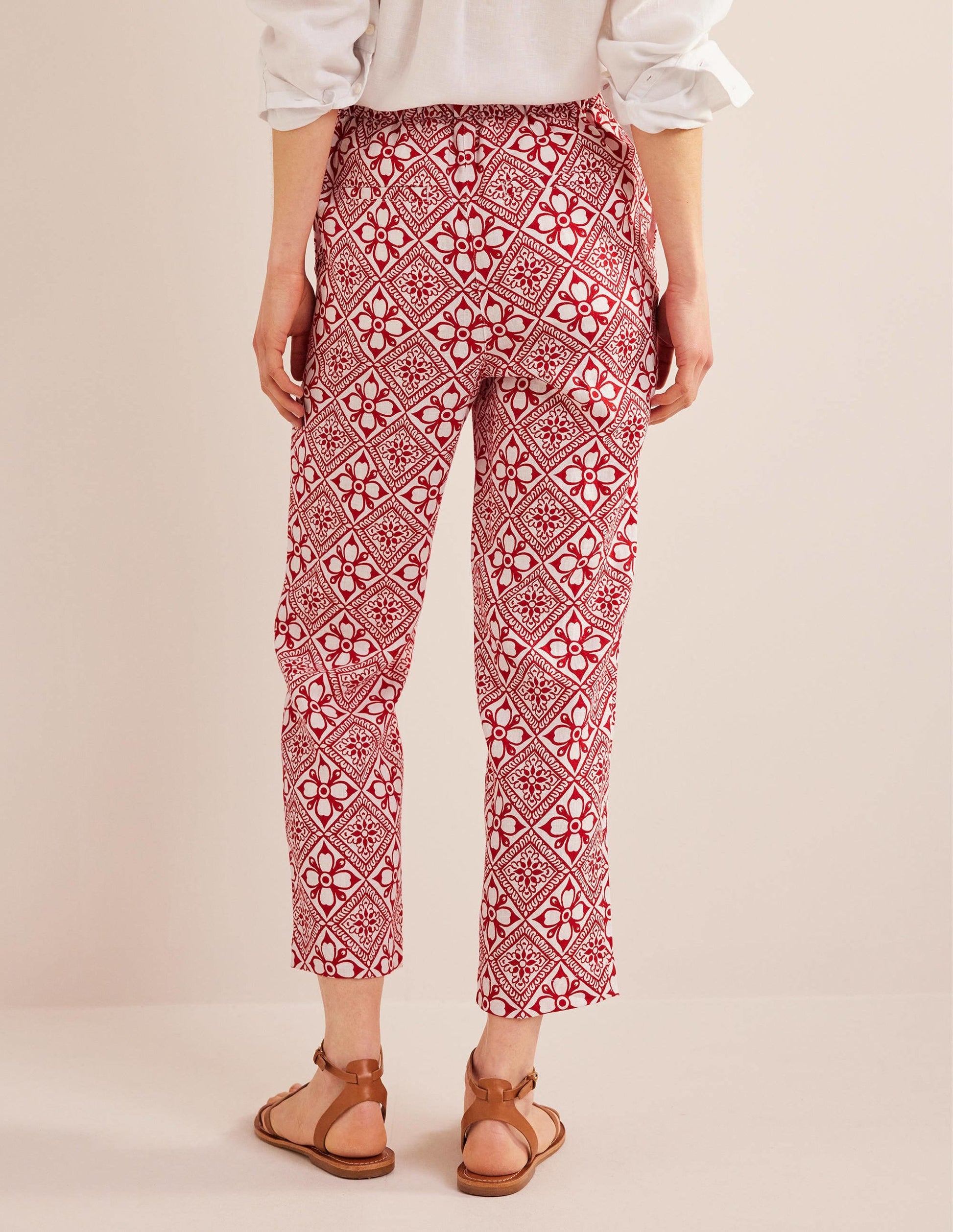Pull-on Linen Trousers-Poinsettia, Block Pome-3