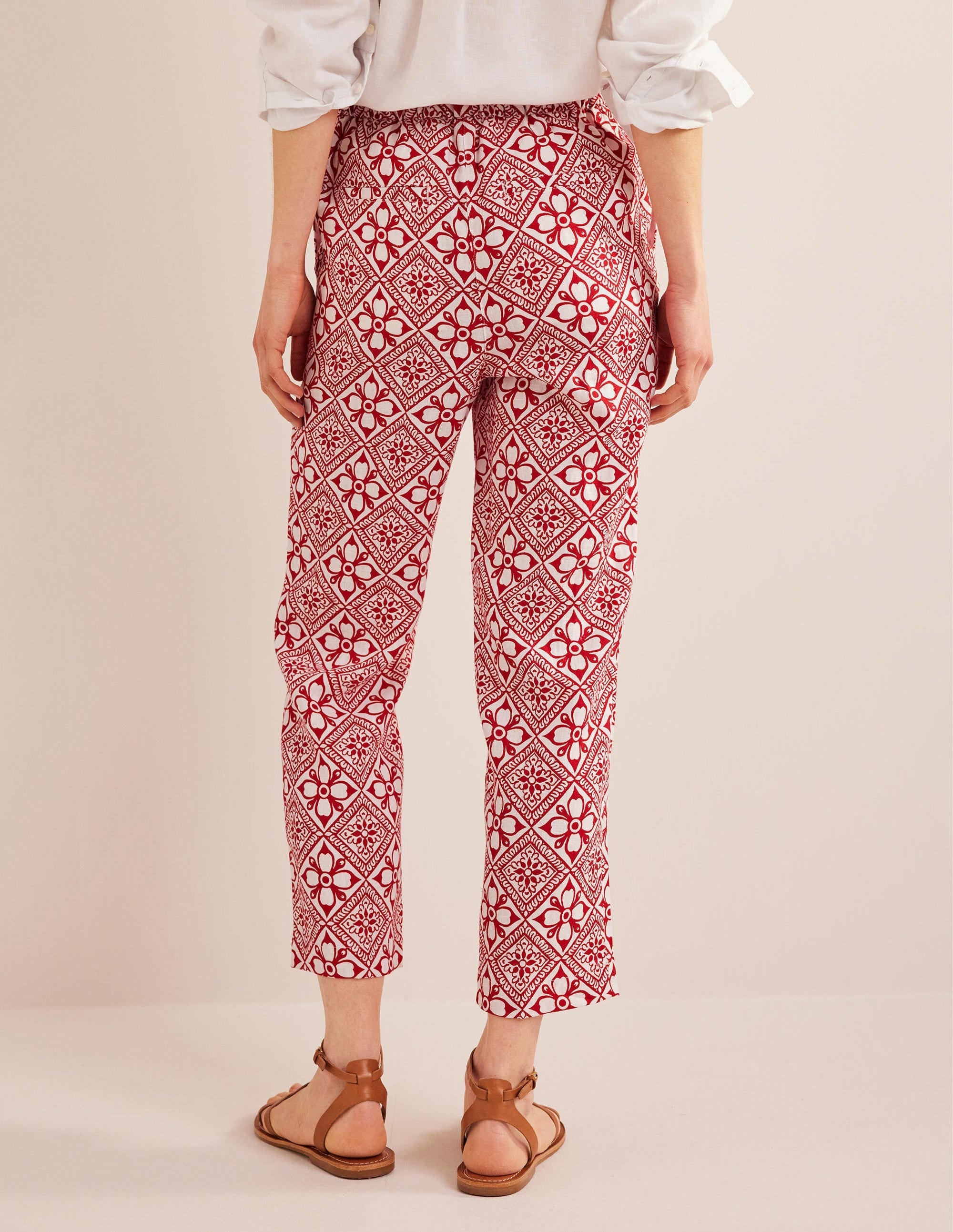 Pull-on Linen Trousers-Poinsettia, Block Pome - Image 3