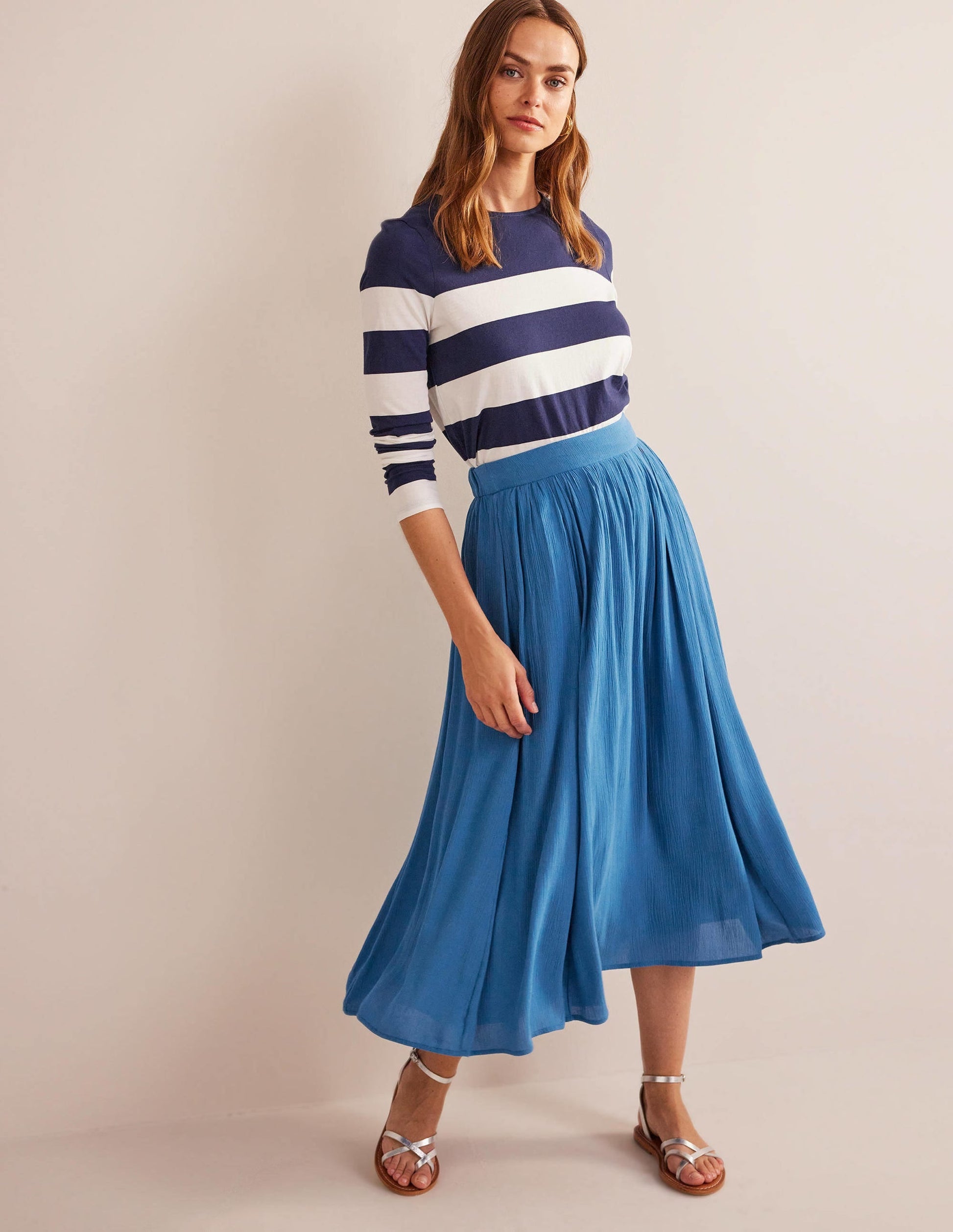 Crinkle Midi Skirt-Aegean blue-1