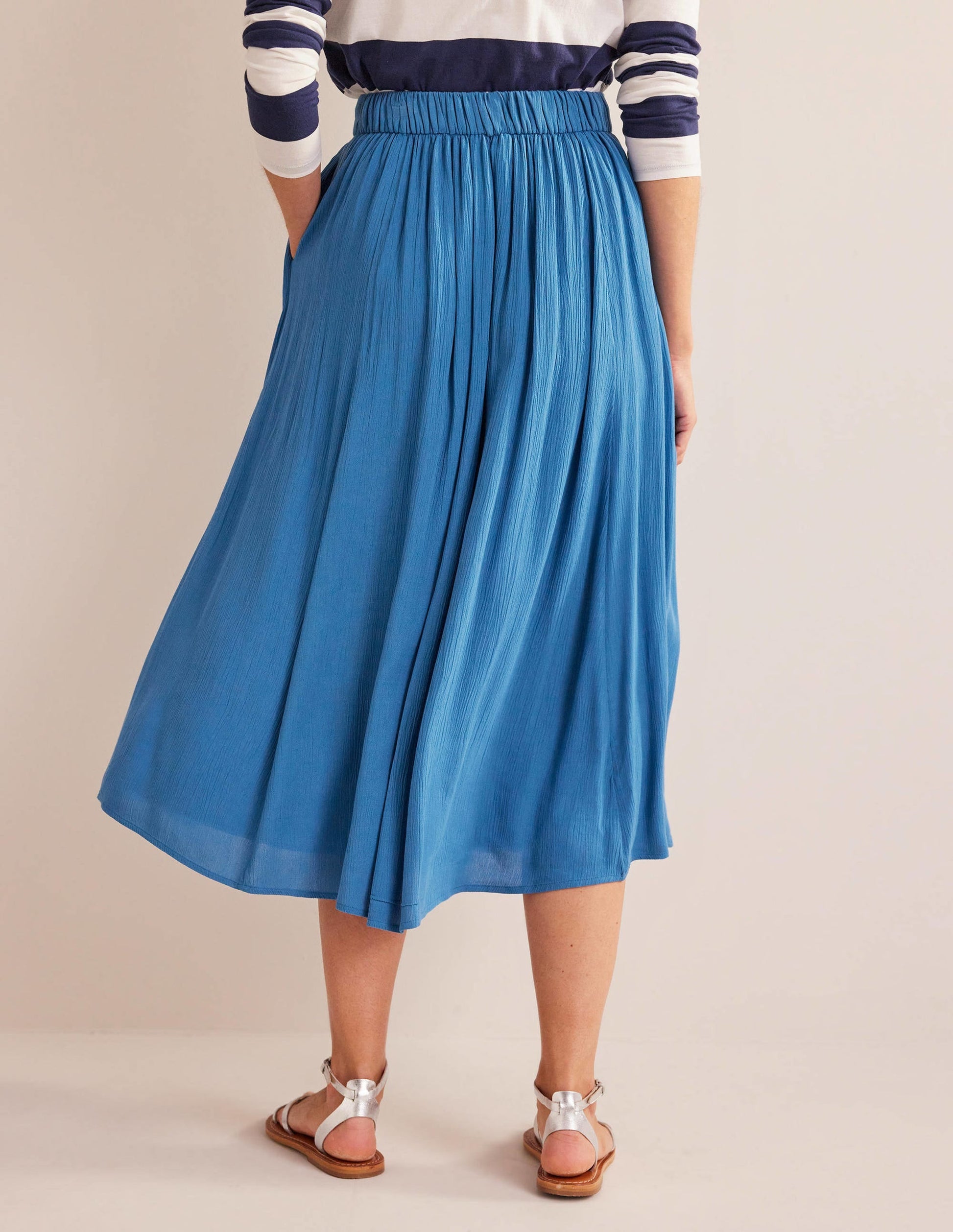Crinkle Midi Skirt-Aegean blue-3