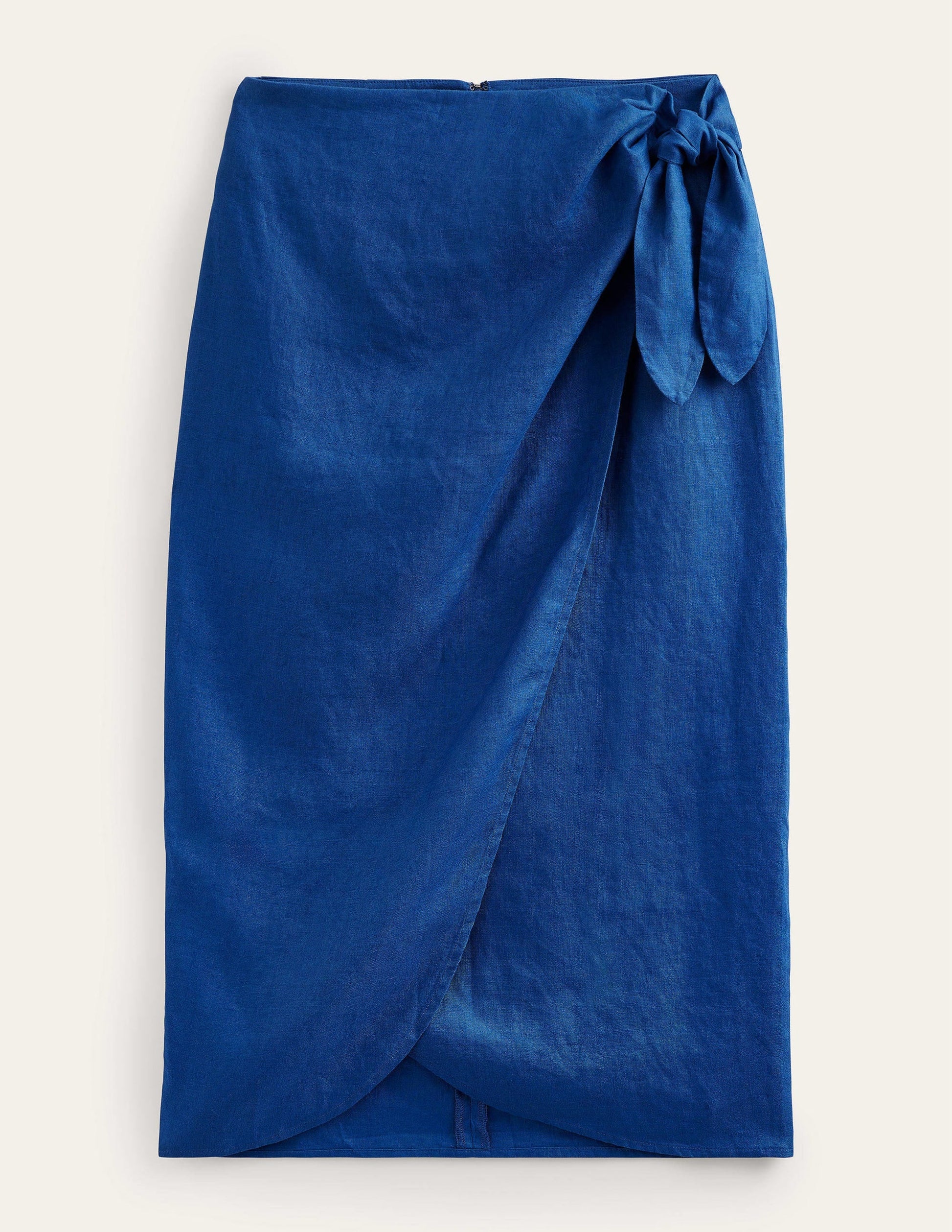 Wrap-Front Linen Midi Skirt-Sapphire-5