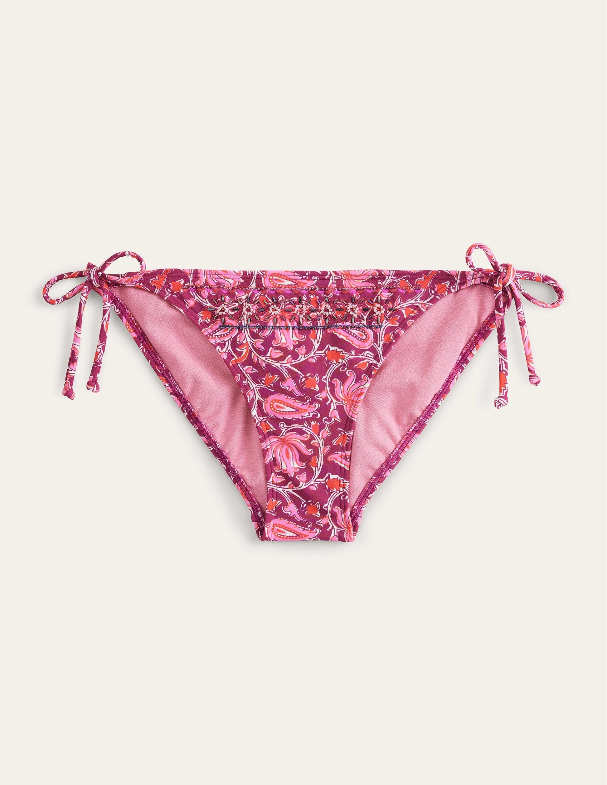 Bead Embellished Bikini Bottom-Raspberry Pink, Botanic Vine-6