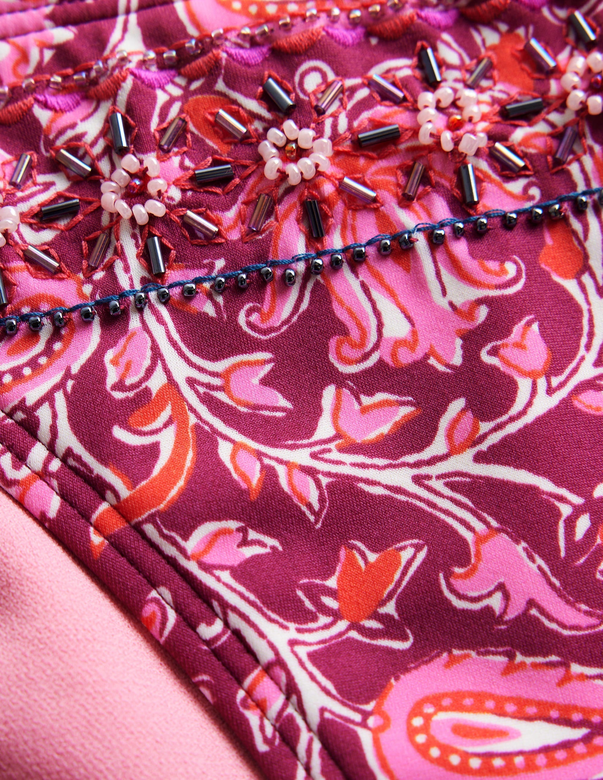 Bead Embellished Bikini Bottom-Raspberry Pink, Botanic Vine - Image 7