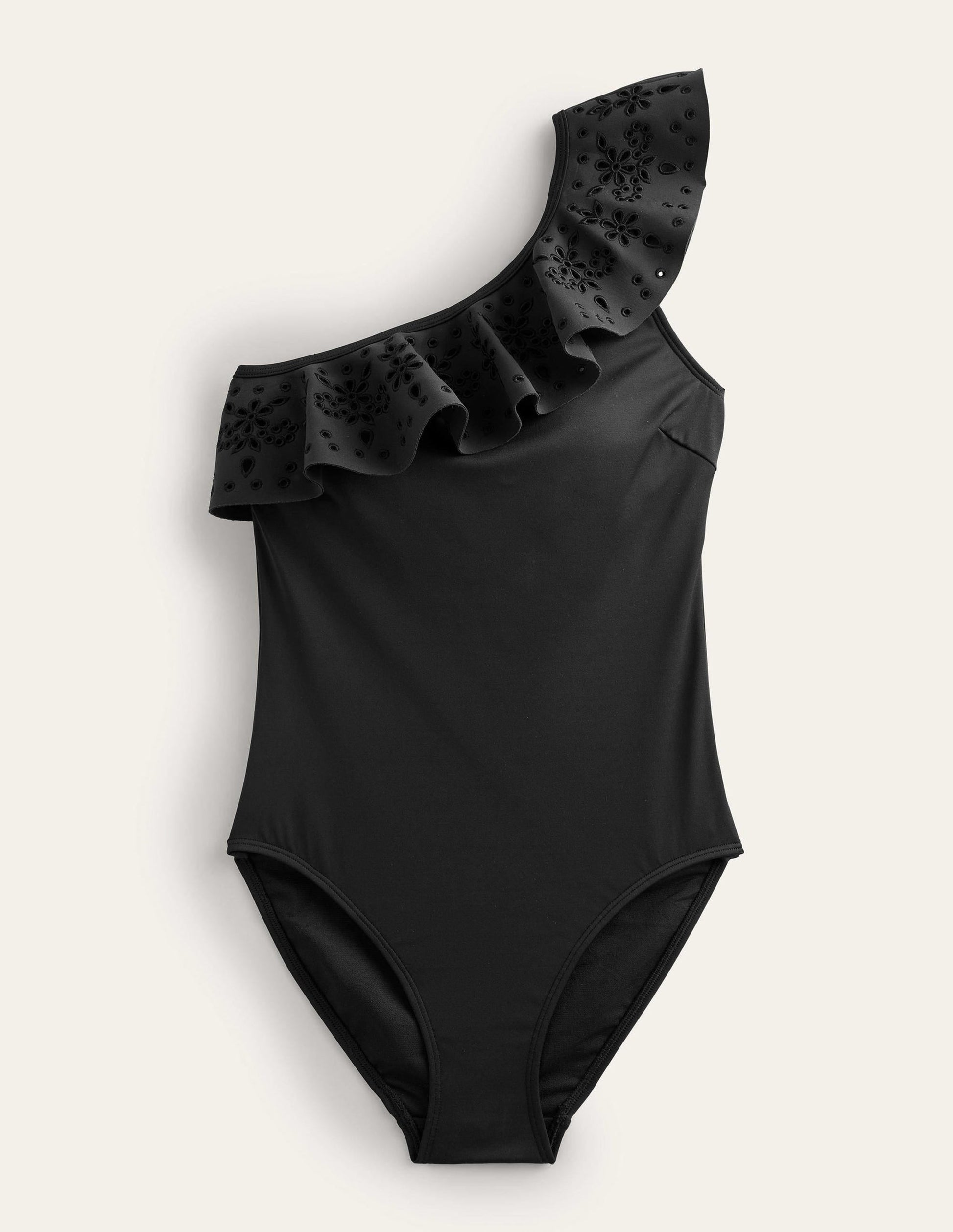 Ruffle One Shoulder Swimsuit-Black-5