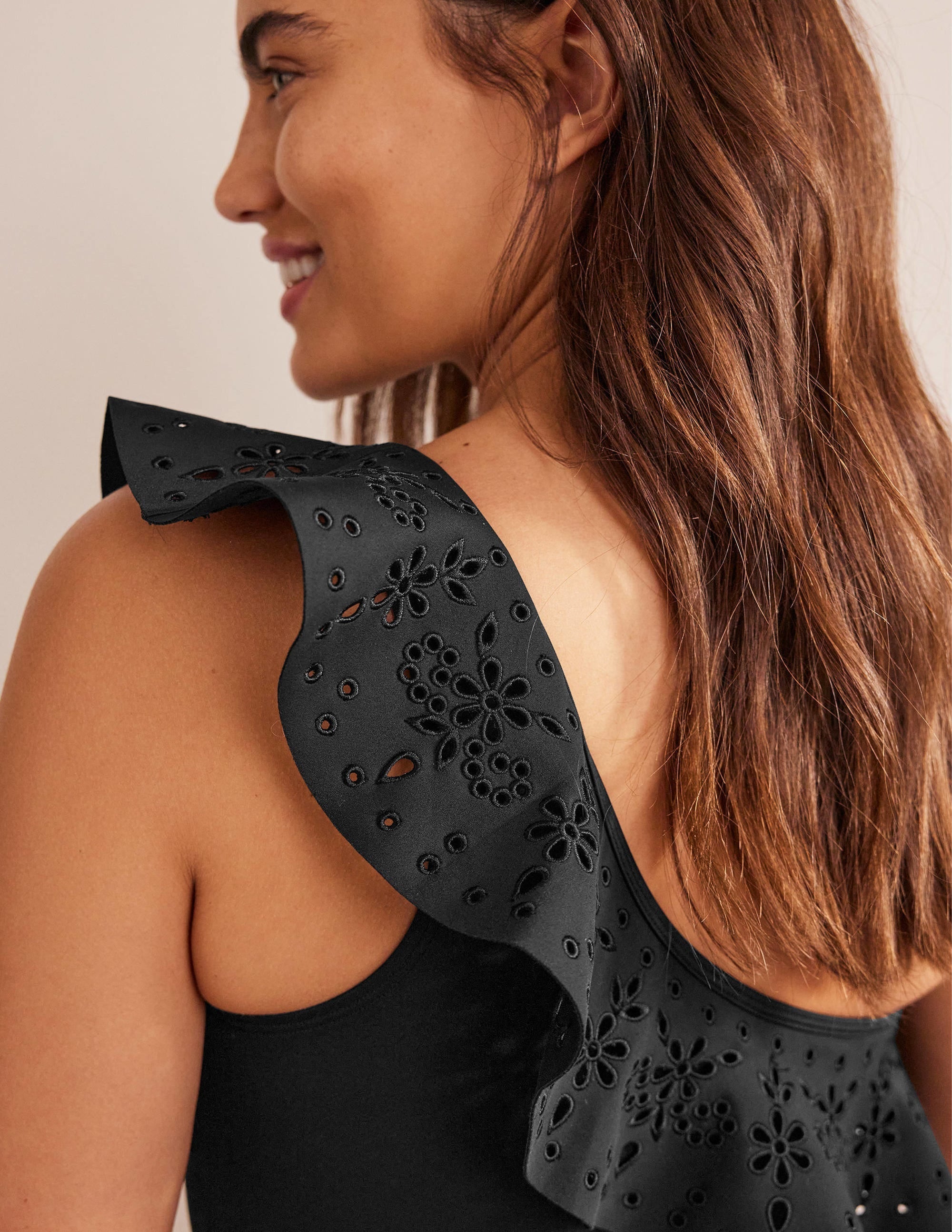 Ruffle One Shoulder Swimsuit-Black - Image 2