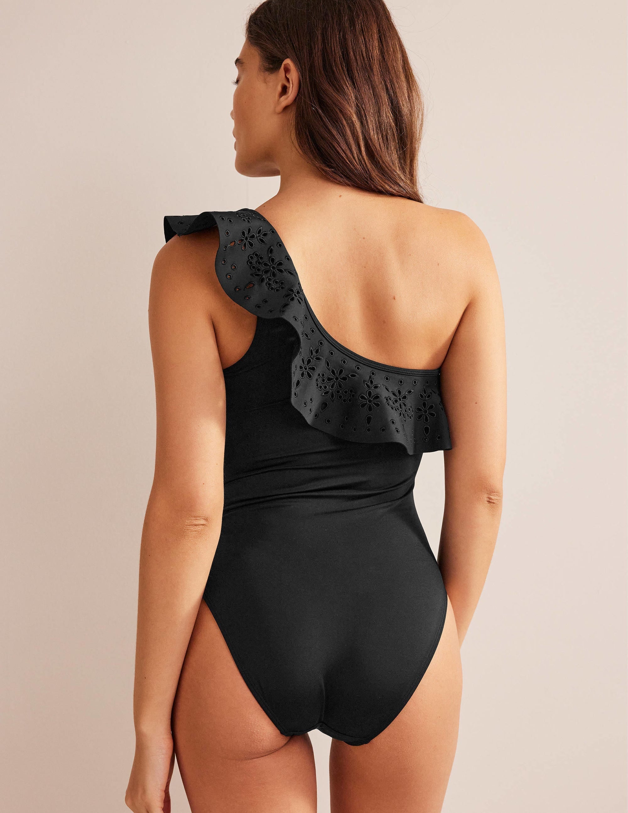 Ruffle One Shoulder Swimsuit-Black - Image 3
