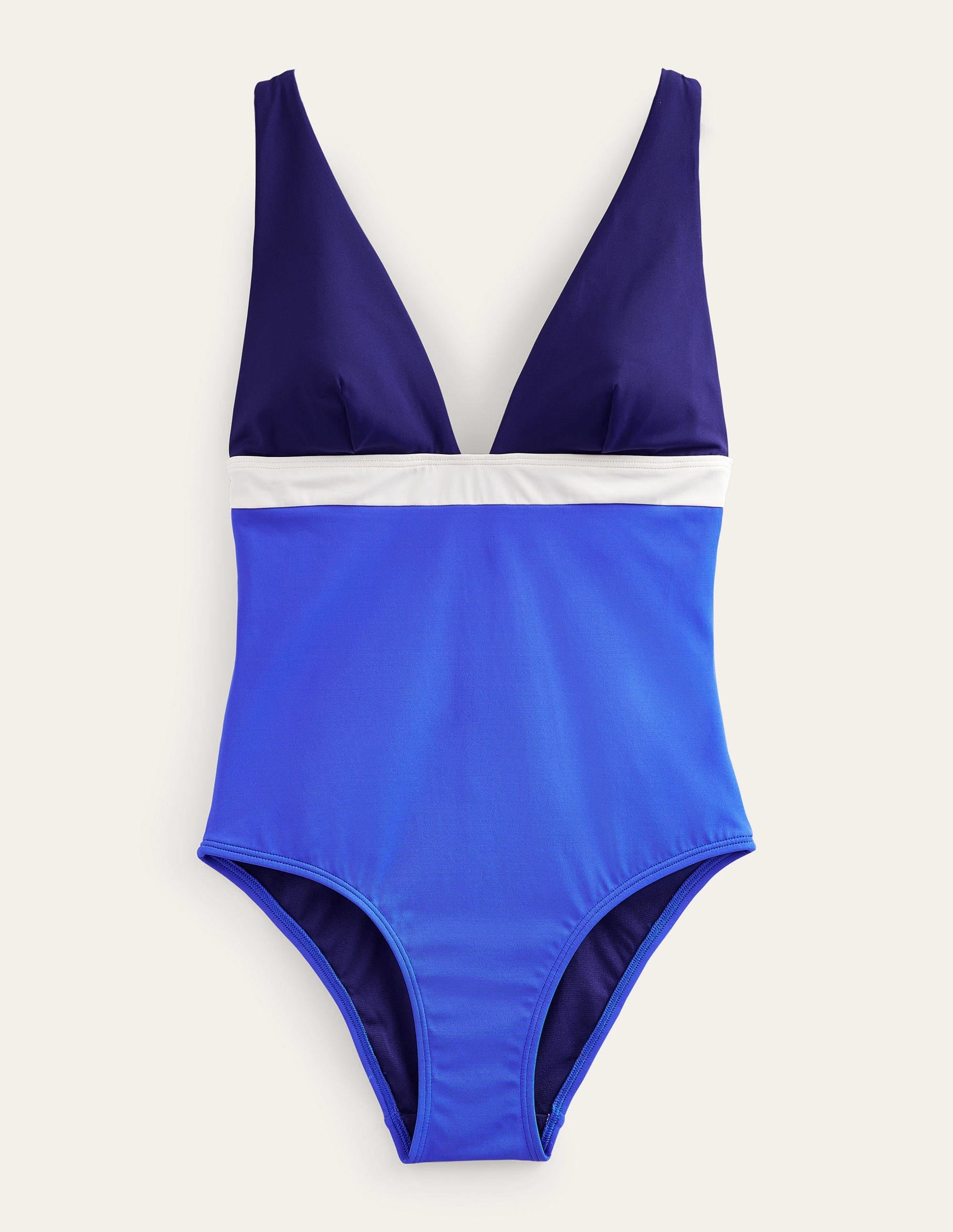 V-Neck Panelled Swimsuit-Cornflower Blue Colour Block - Image 5