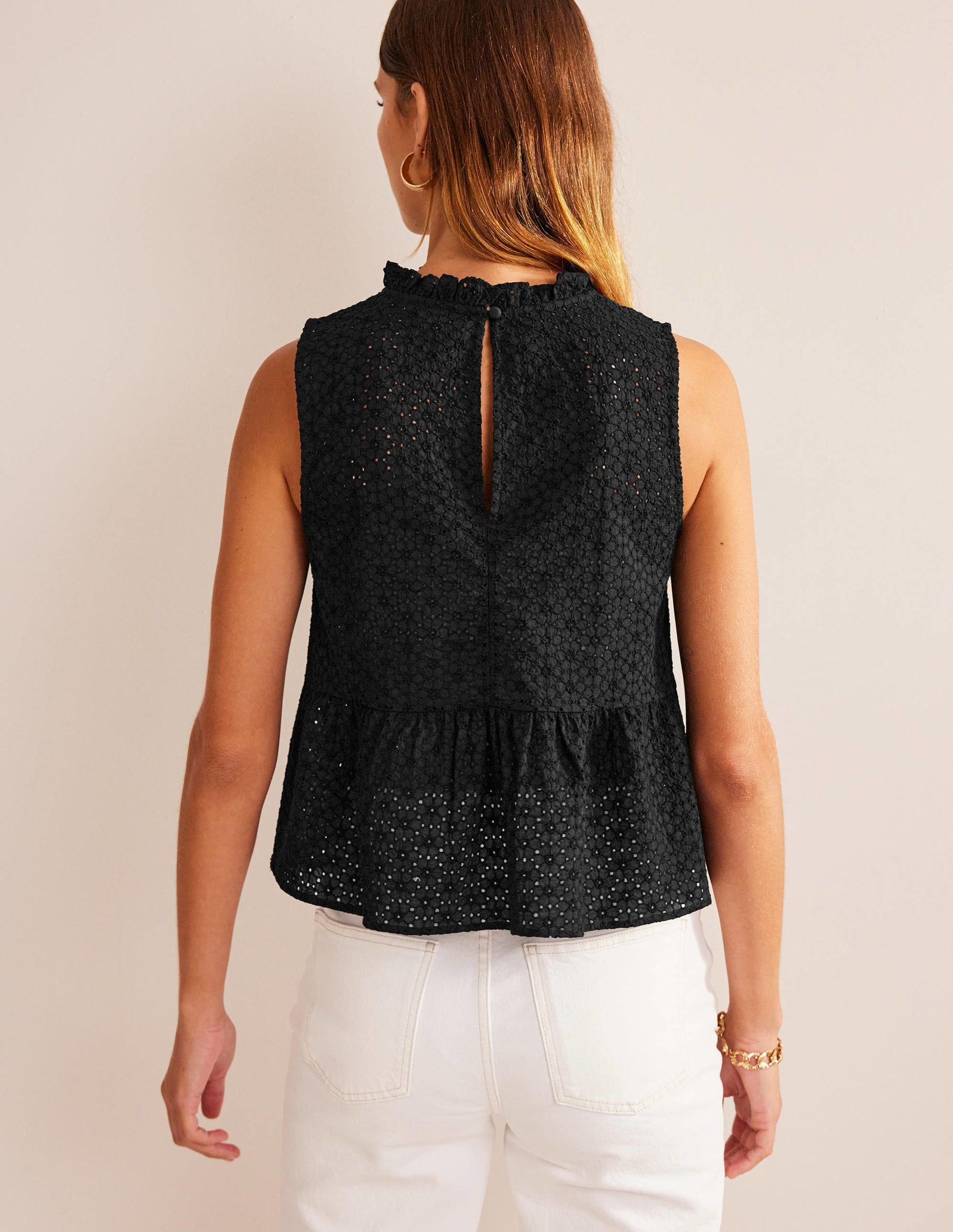 Broderie Peplum Top-Black-3