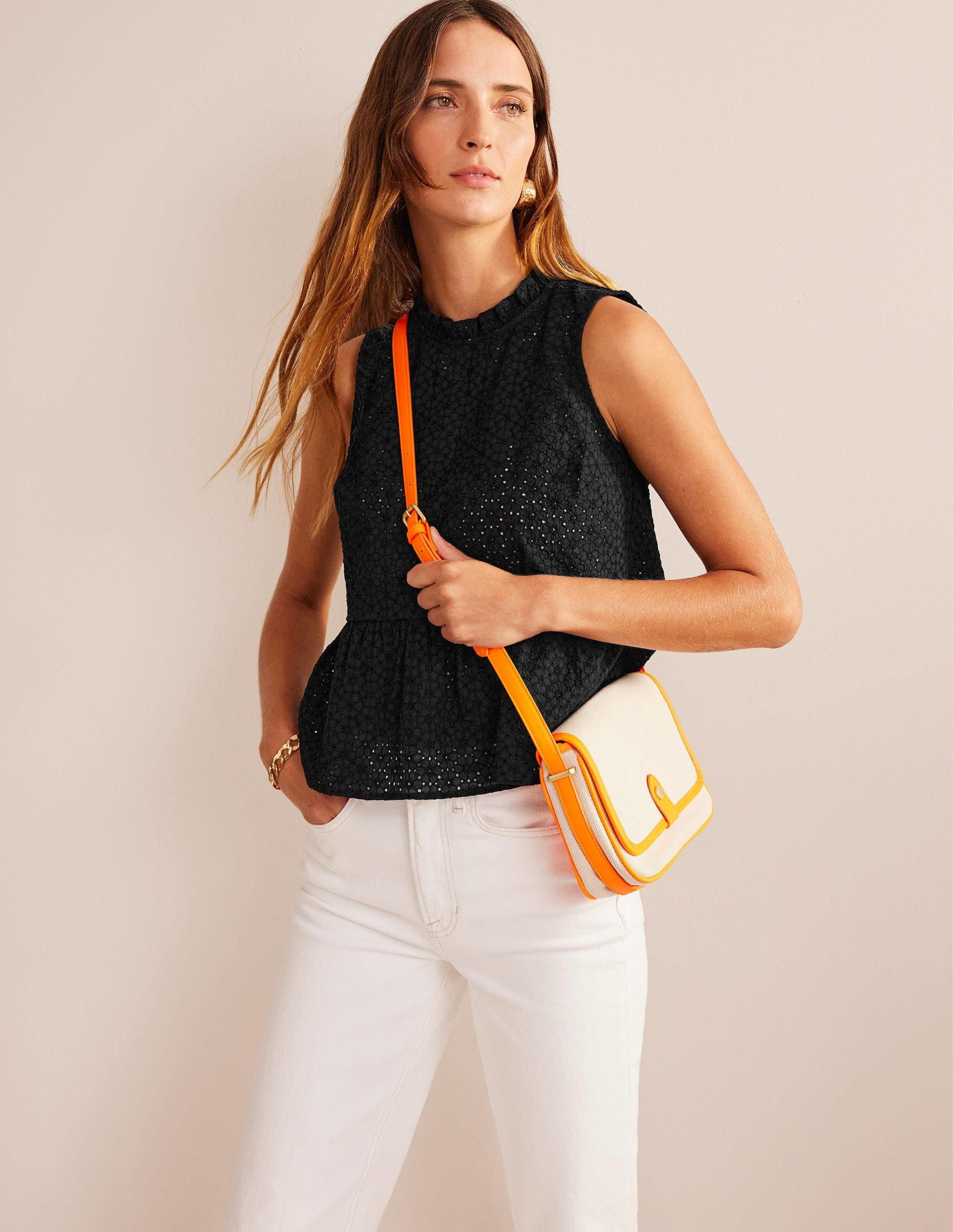 Broderie Peplum Top-Black-4
