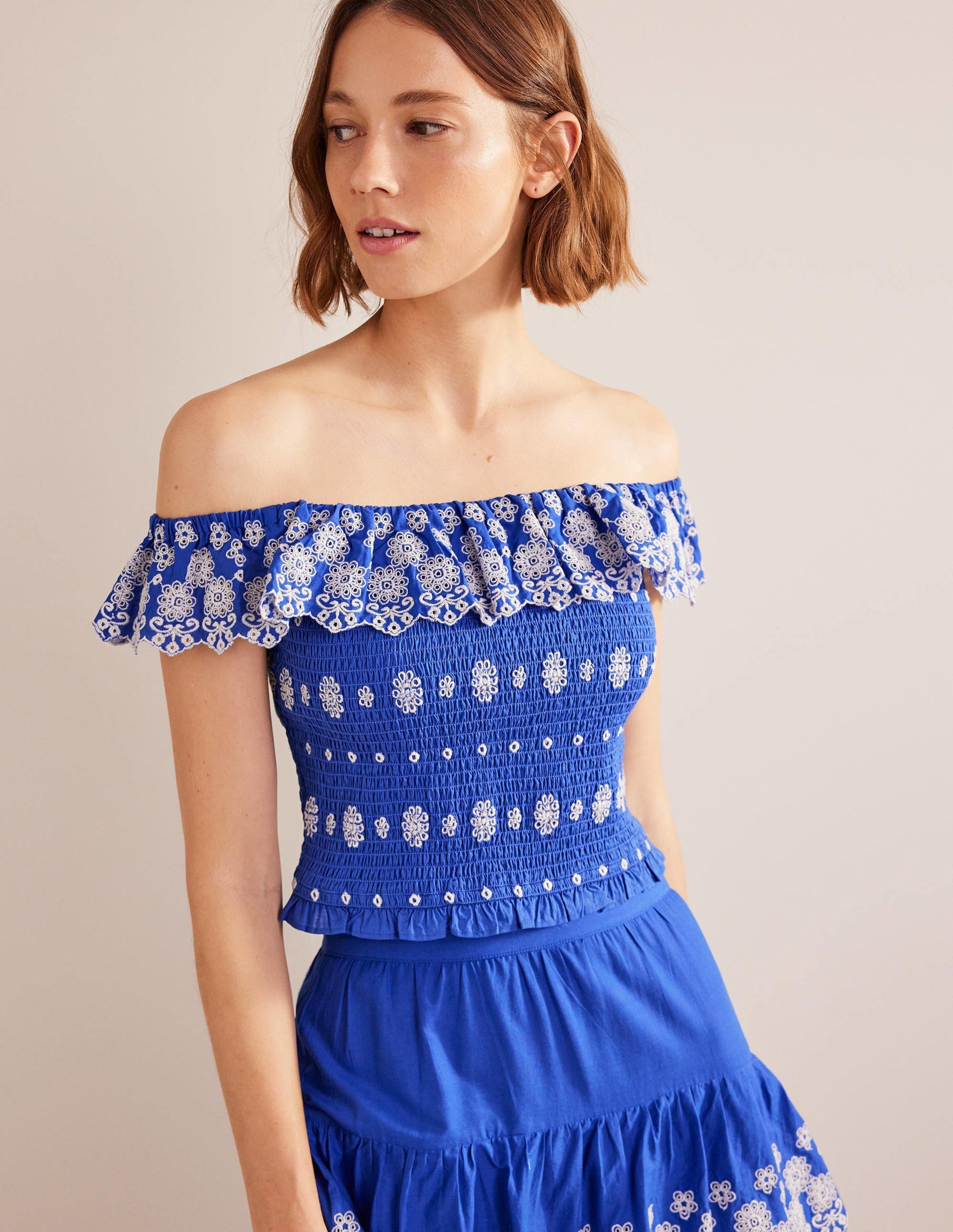 Off Shoulder Broderie Top-Island Sapphire - Image 1