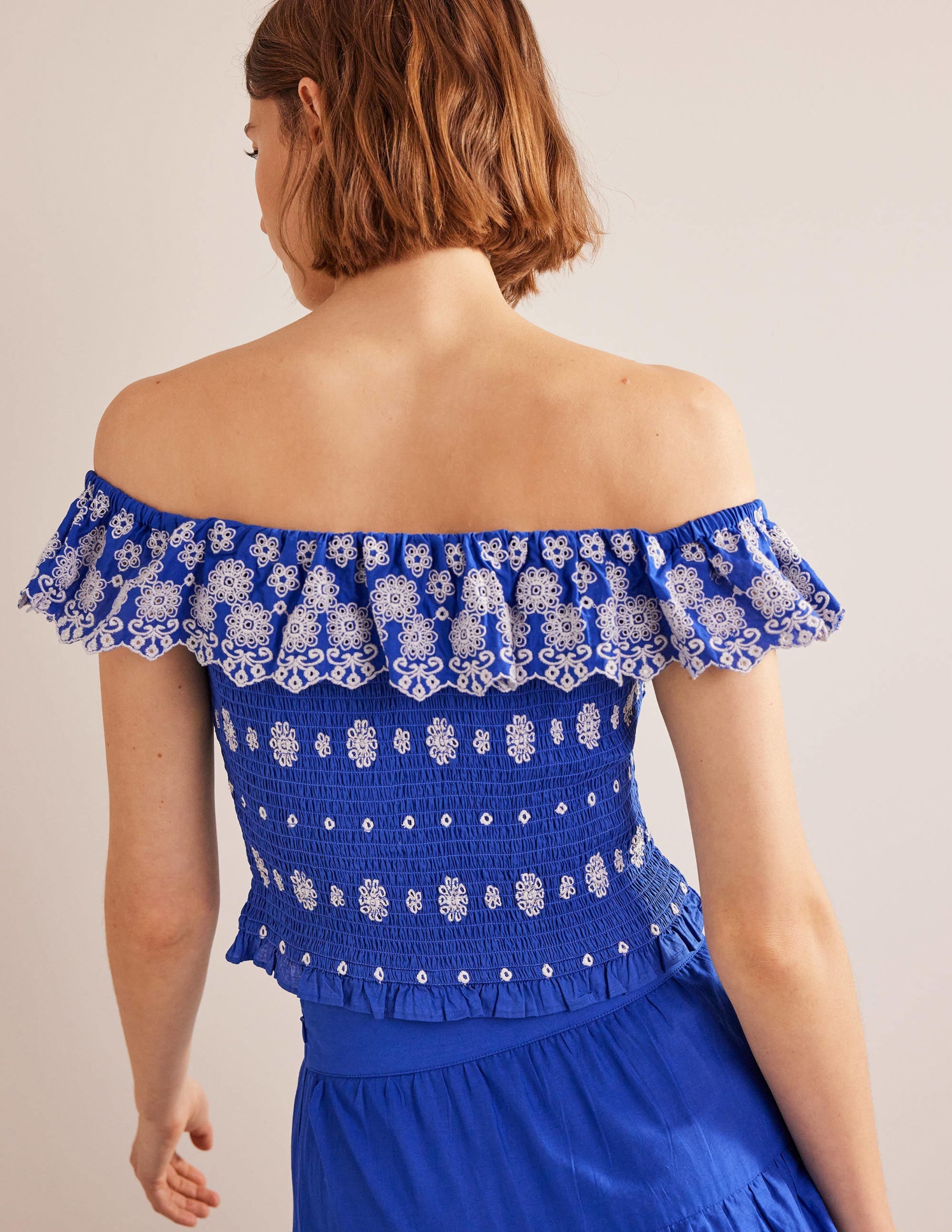 Off Shoulder Broderie Top-Island Sapphire - Image 3