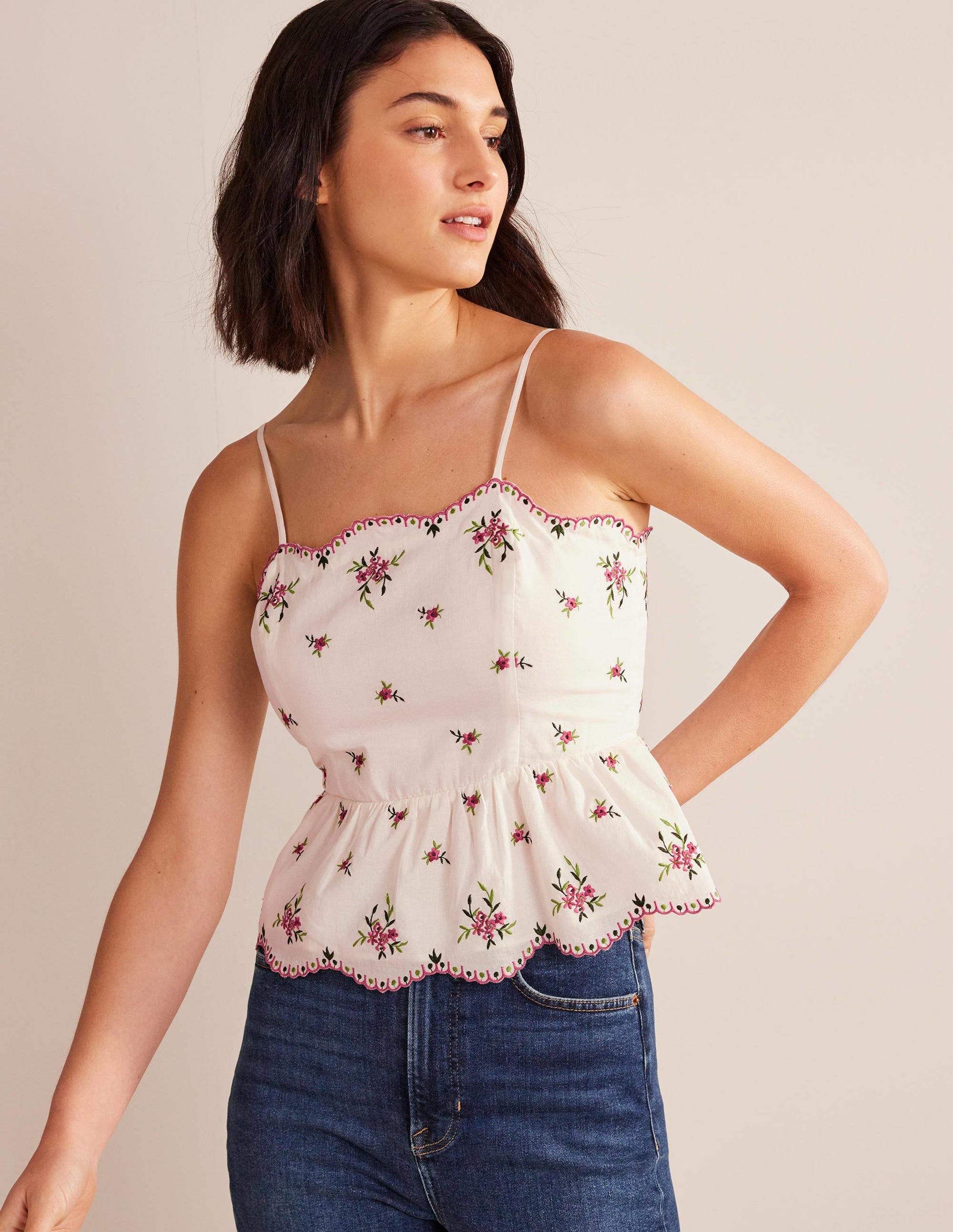 Embroidered Peplum Top-Floral Embroidery - Image 1