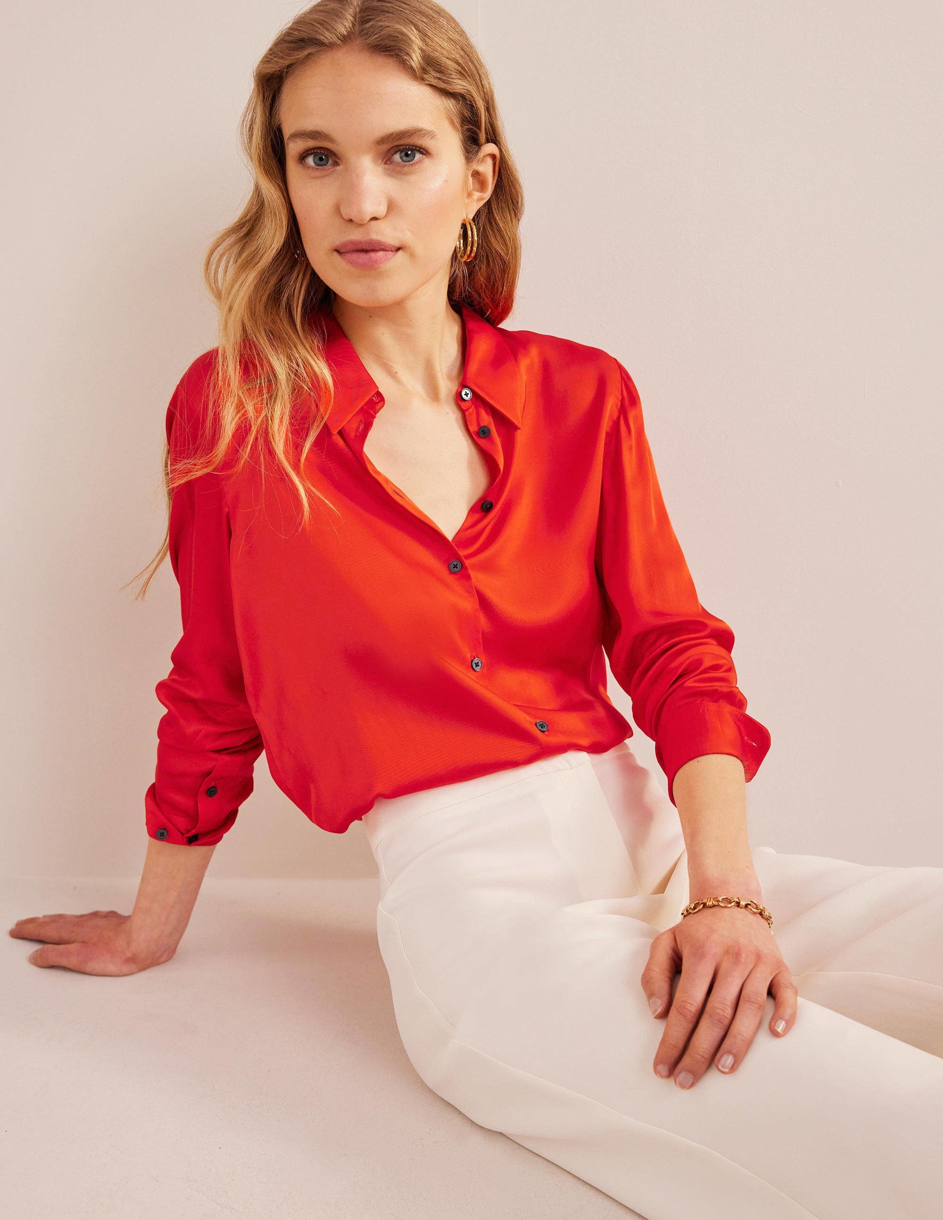 Relaxed Satin Shirt-Cherry Tomato-1