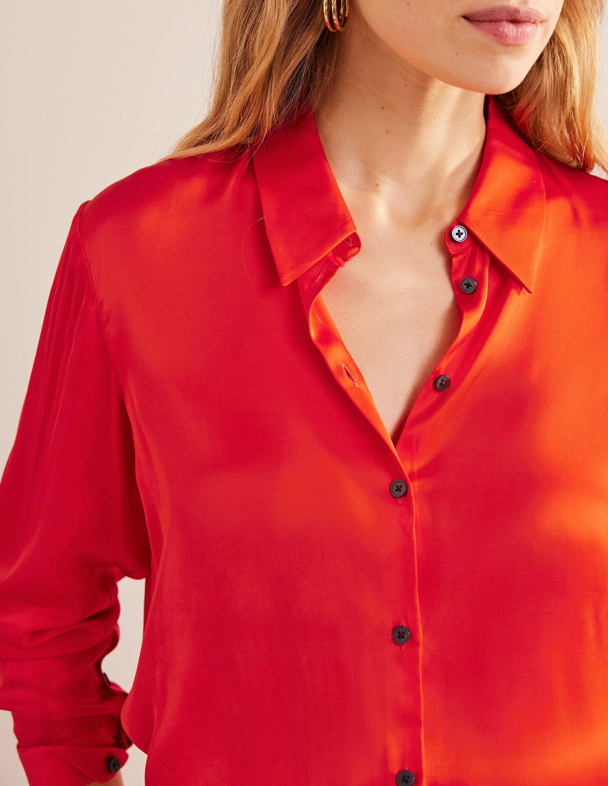 Relaxed Satin Shirt-Cherry Tomato-2