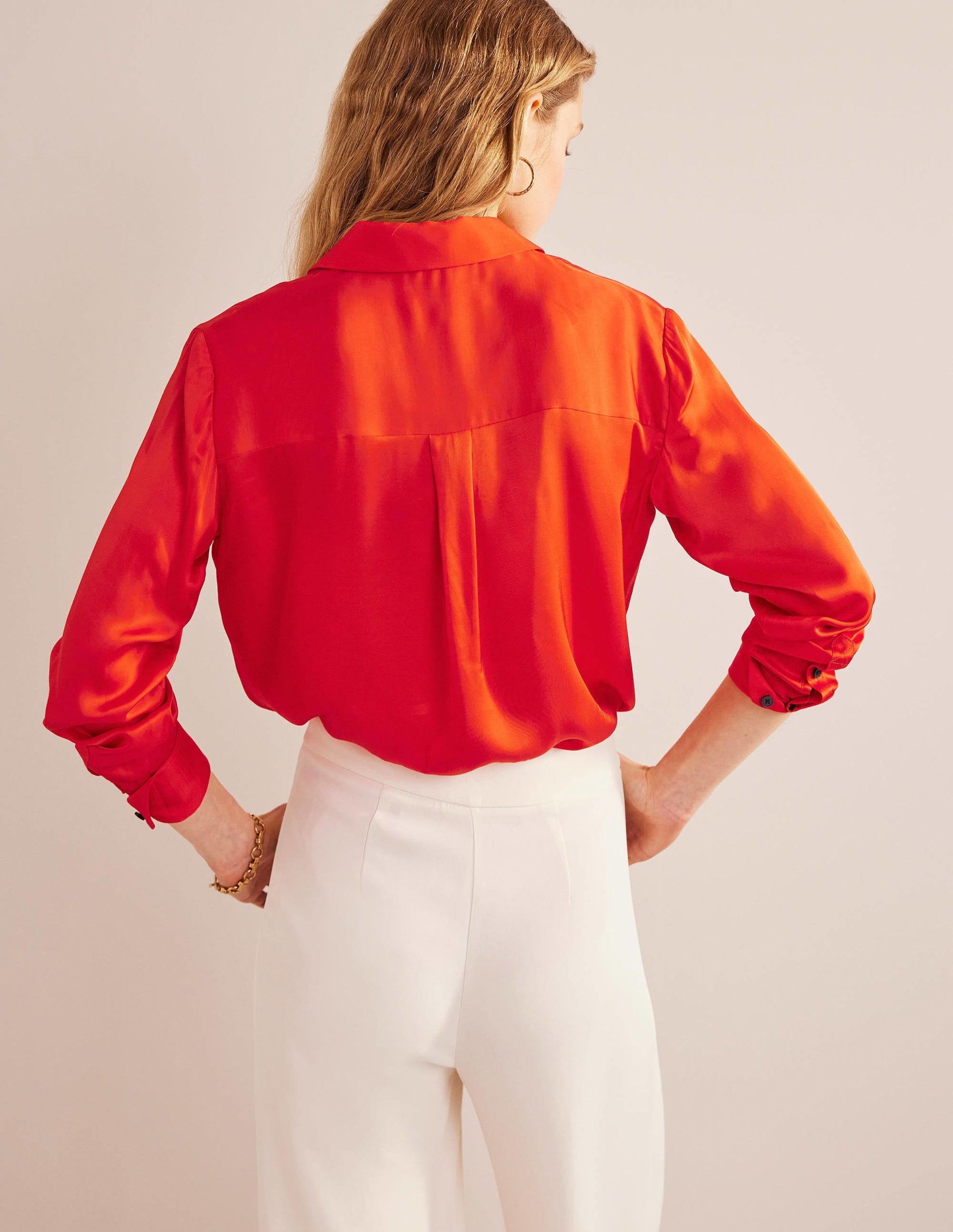 Relaxed Satin Shirt-Cherry Tomato-3