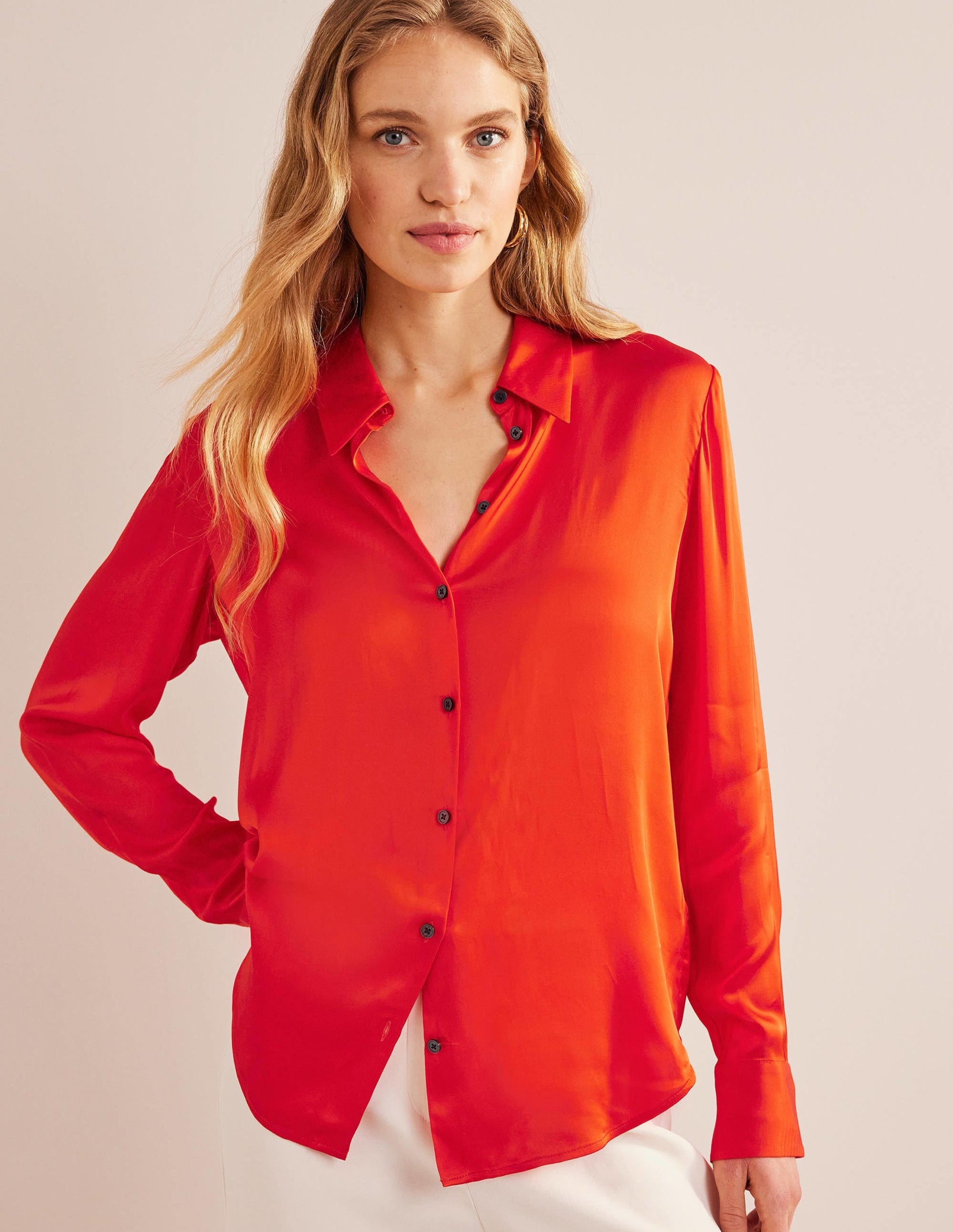 Relaxed Satin Shirt-Cherry Tomato-4