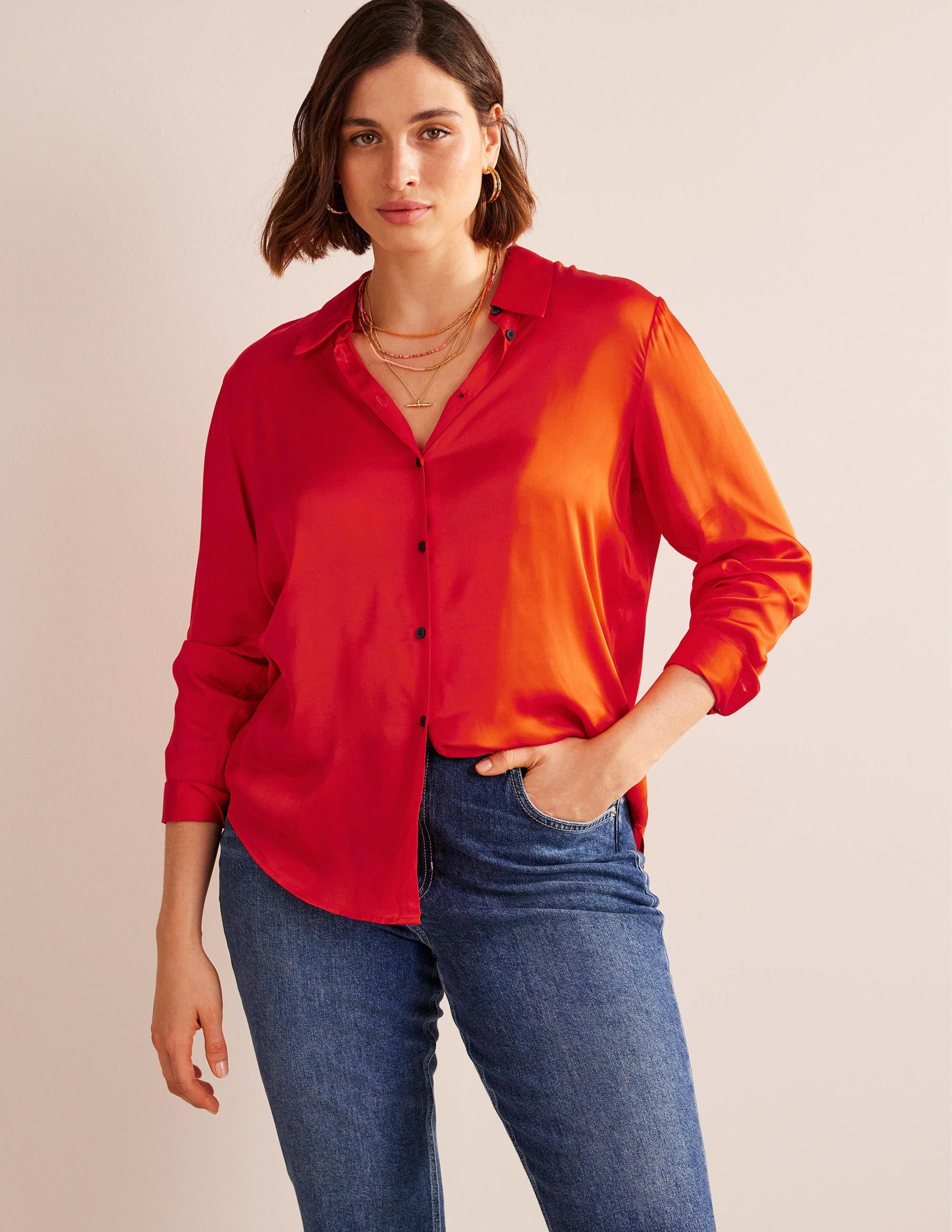 Relaxed Satin Shirt-Cherry Tomato - Image 5