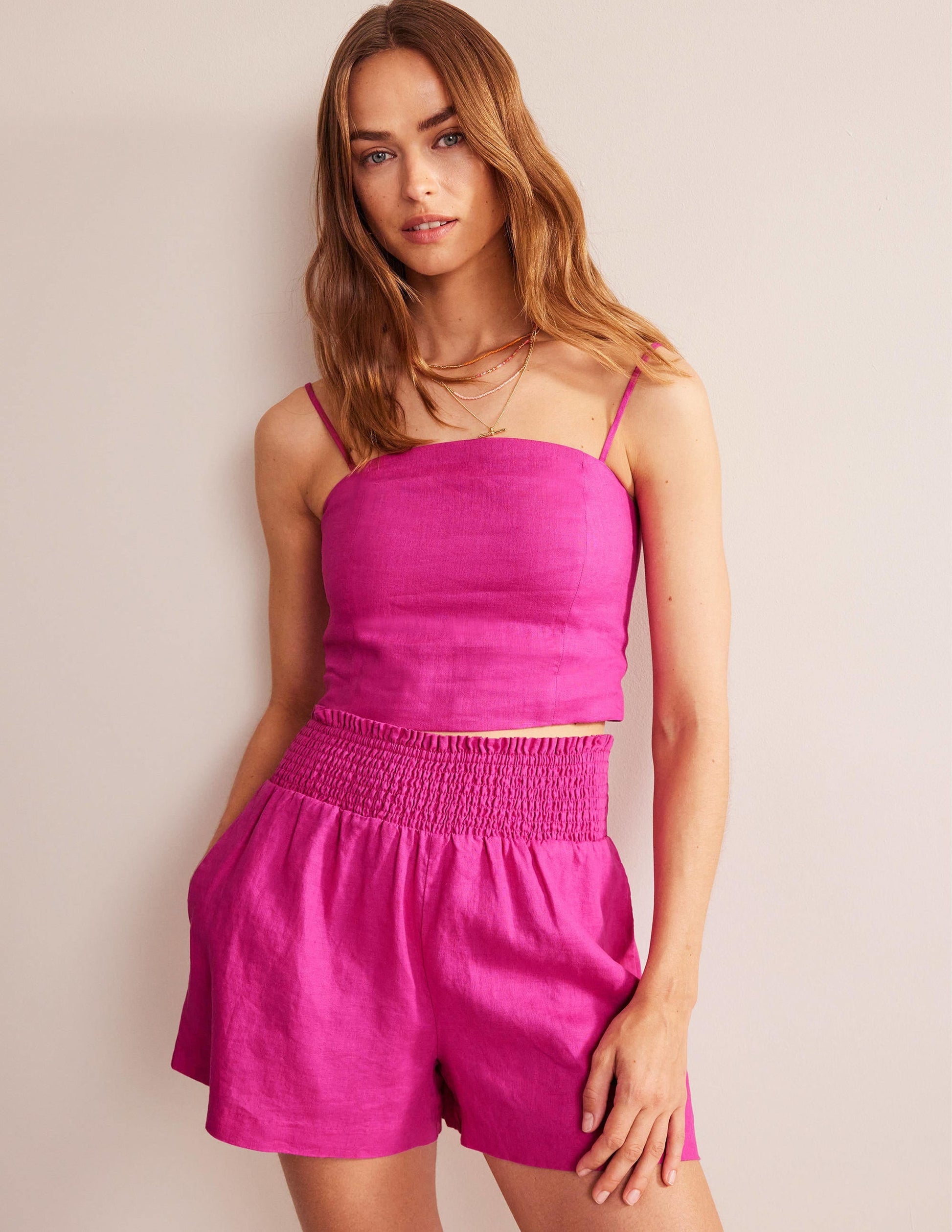 Fitted Linen Strappy Top-Rose Violet-1