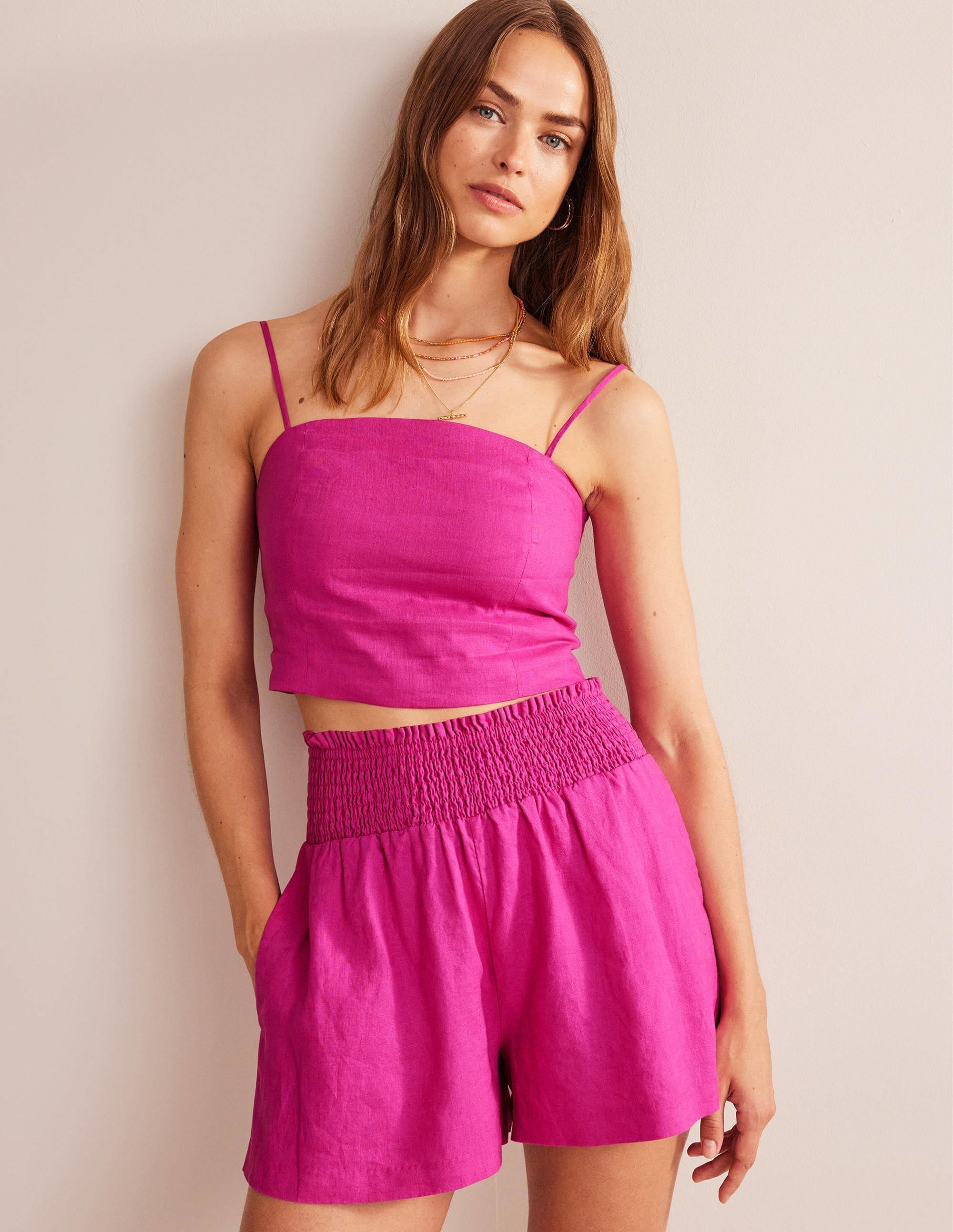 Fitted Linen Strappy Top-Rose Violet - Image 4