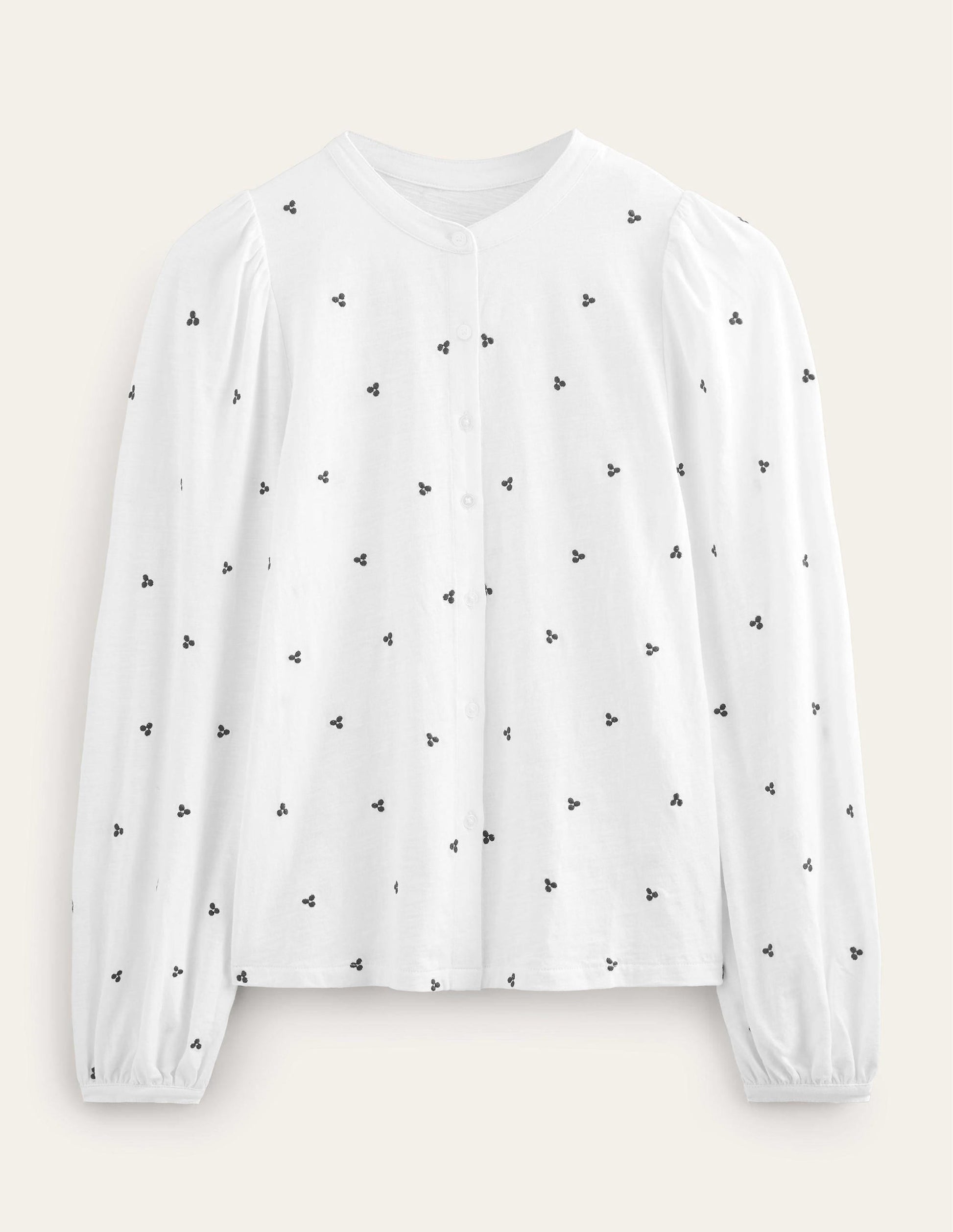 Long Sleeve Embroidered Top-White, Blue Embroidery-5