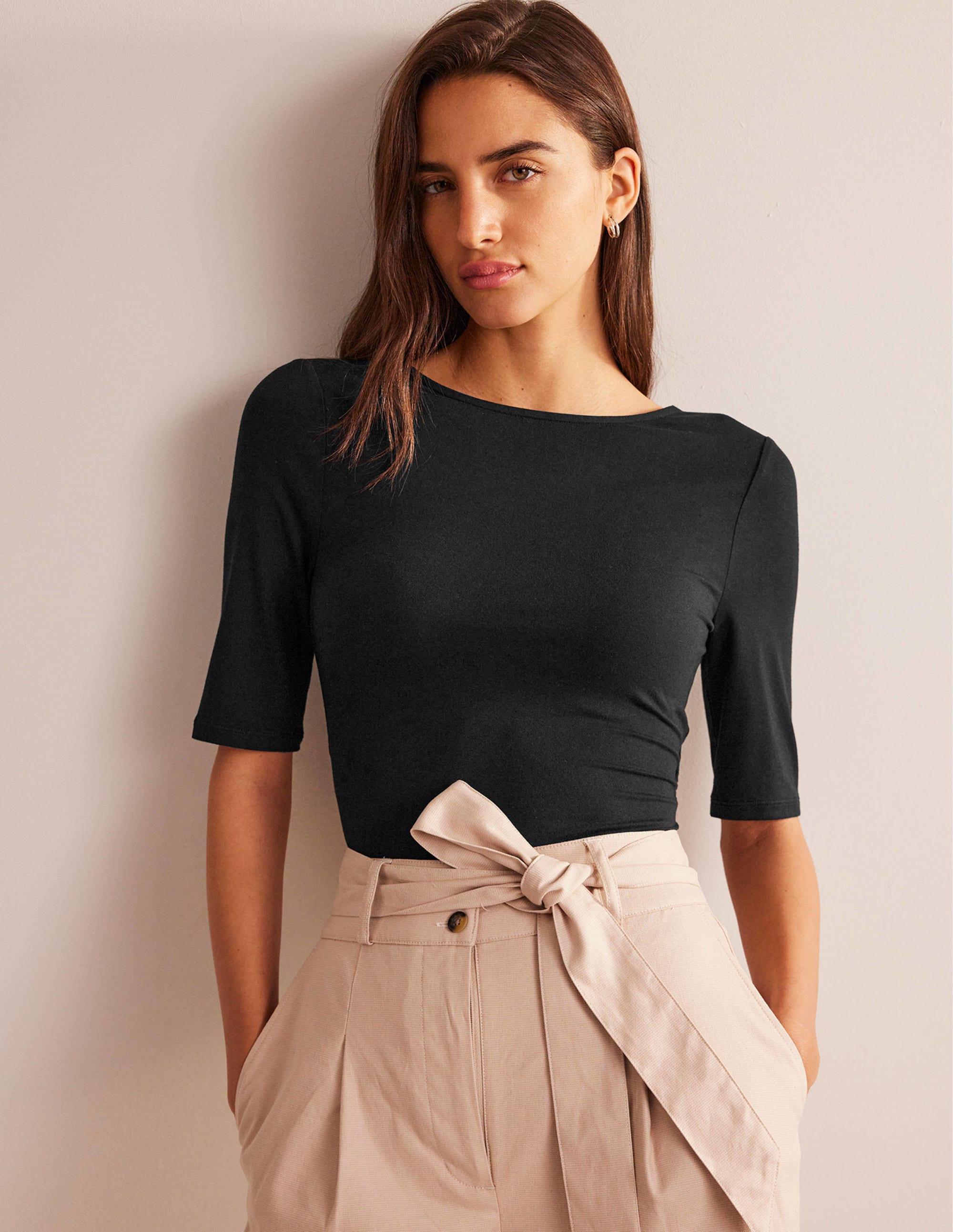 Wrap Back Jersey Top-Black - Image 1