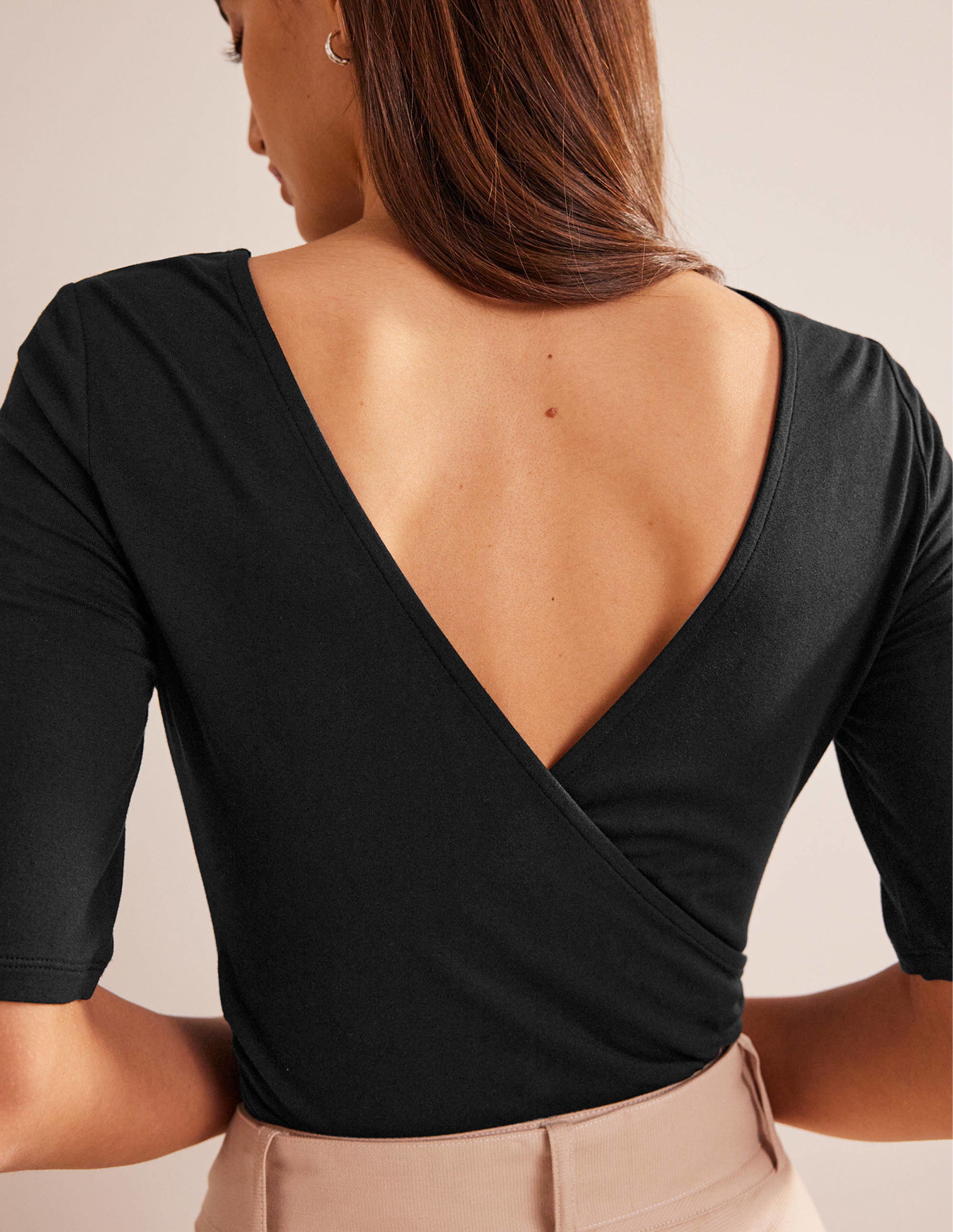 Wrap Back Jersey Top-Black - Image 2