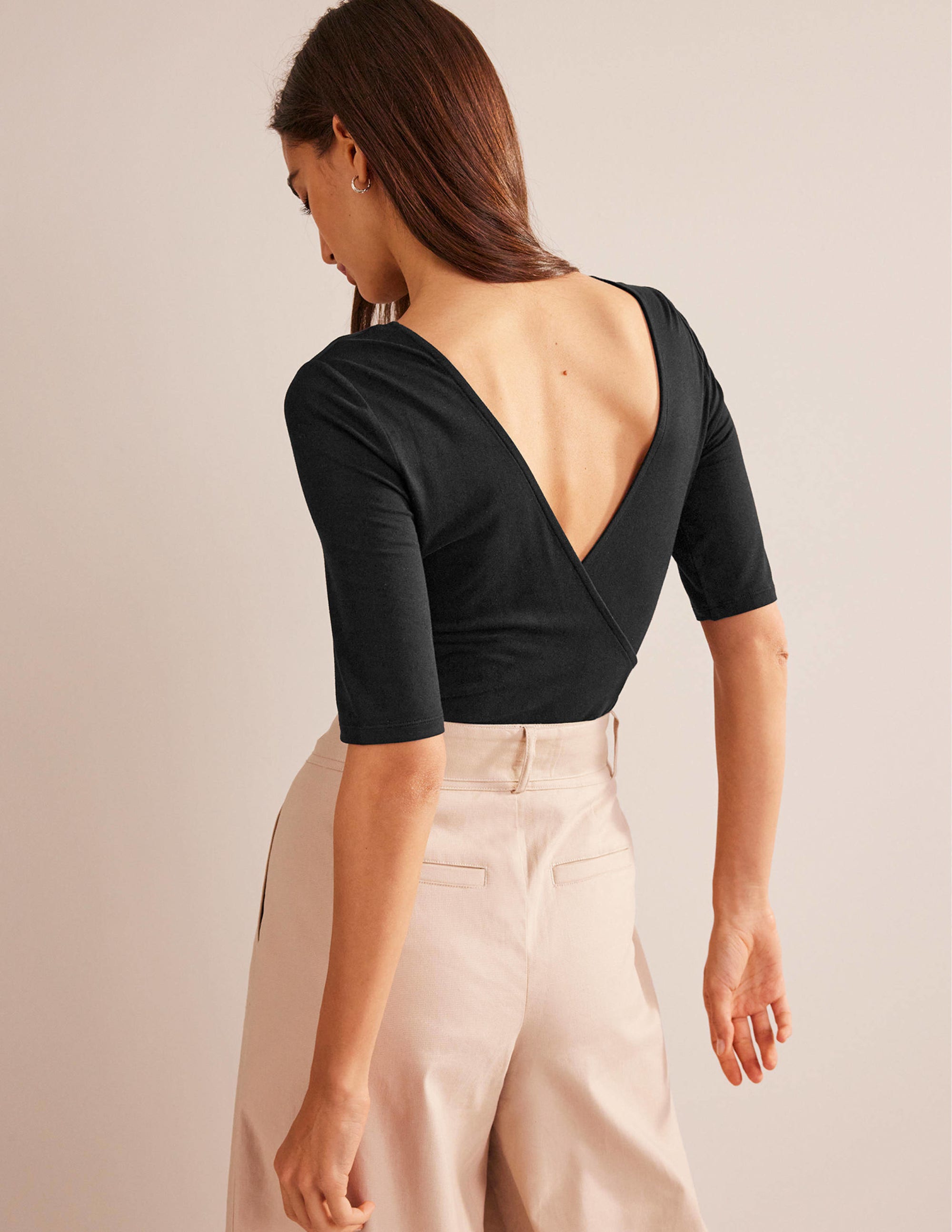 Wrap Back Jersey Top-Black - Image 3