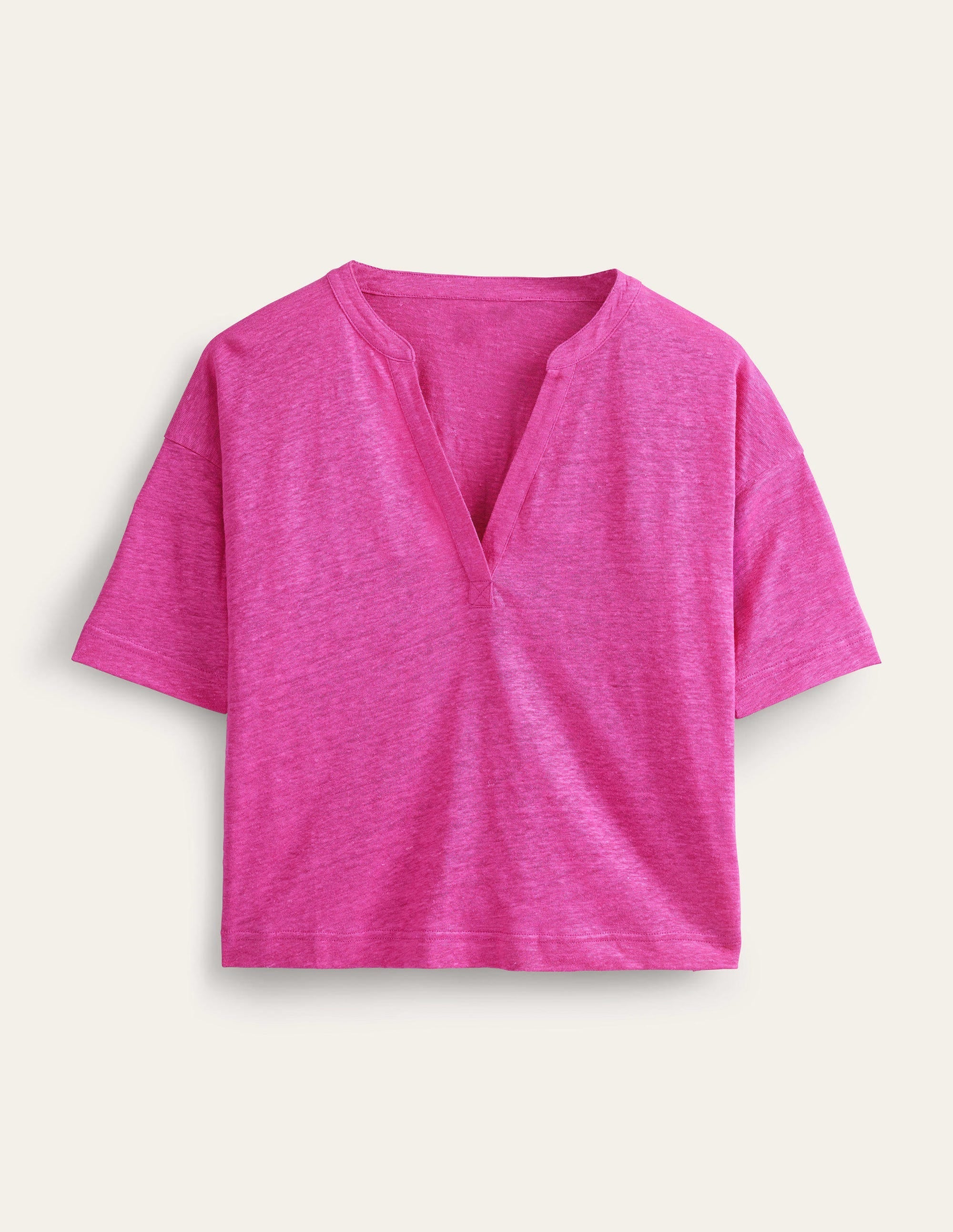 Notch Neck Linen Henley Top-Phlox Pink - Image 5