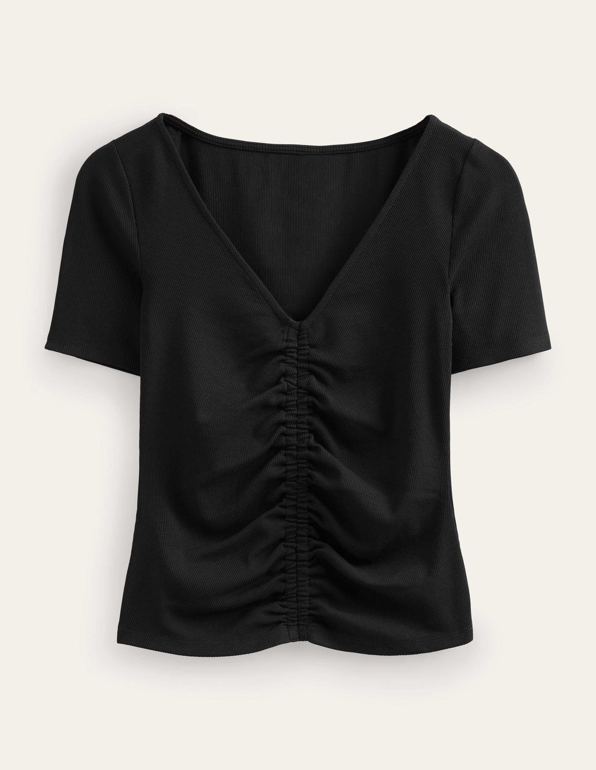 Ruched Front Rib T-shirt-Black-5