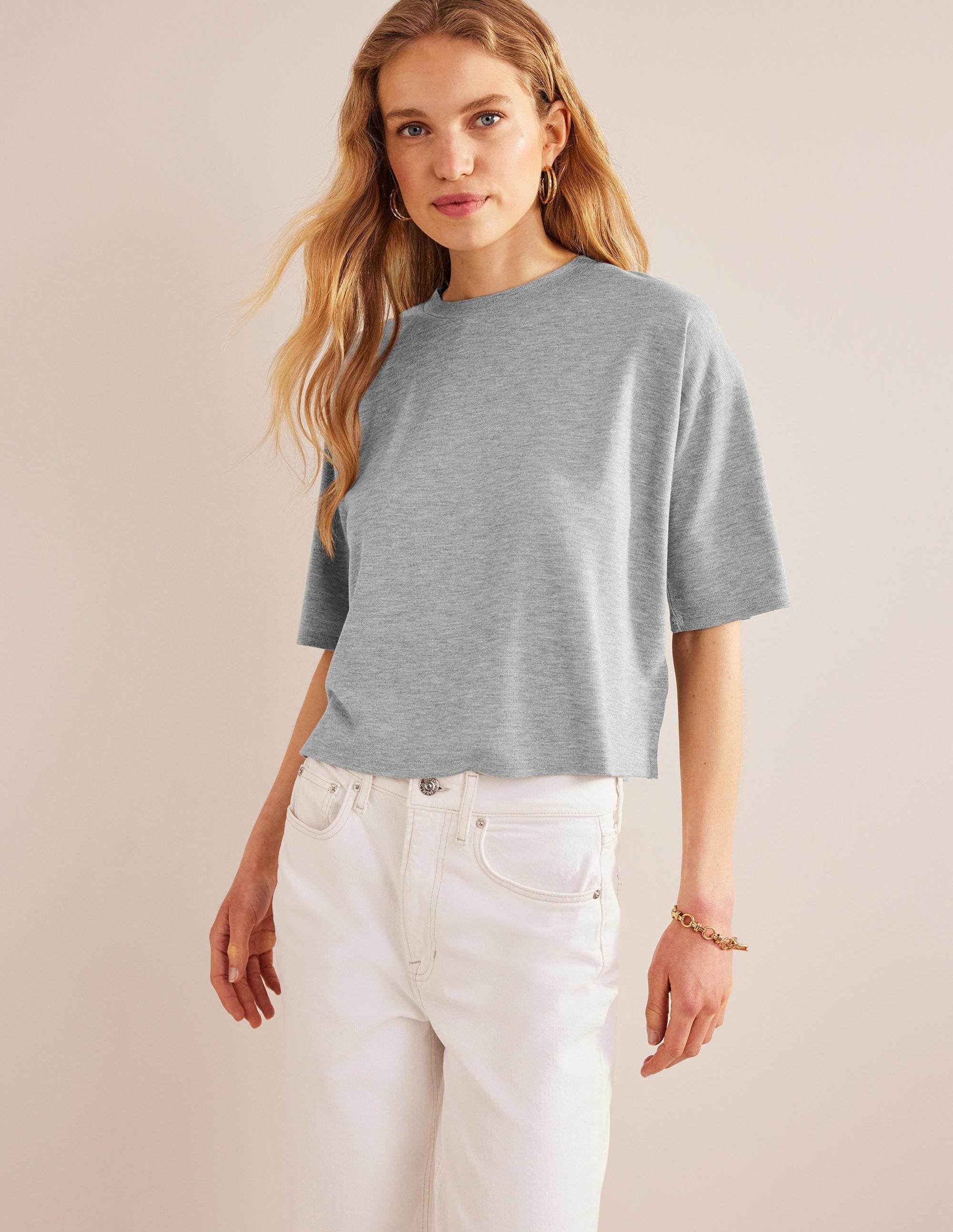 Boxy Sparkle Top-Grey Marl/Gold - Image 1