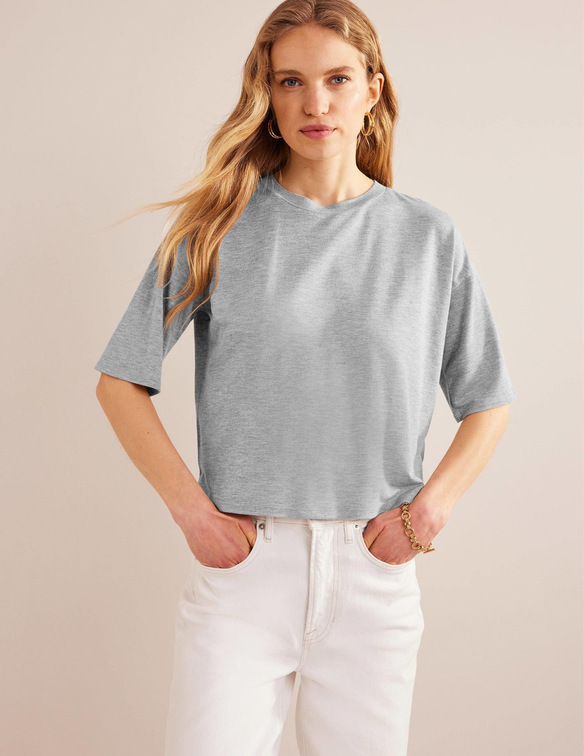 Boxy Sparkle Top-Grey Marl/Gold - Image 4