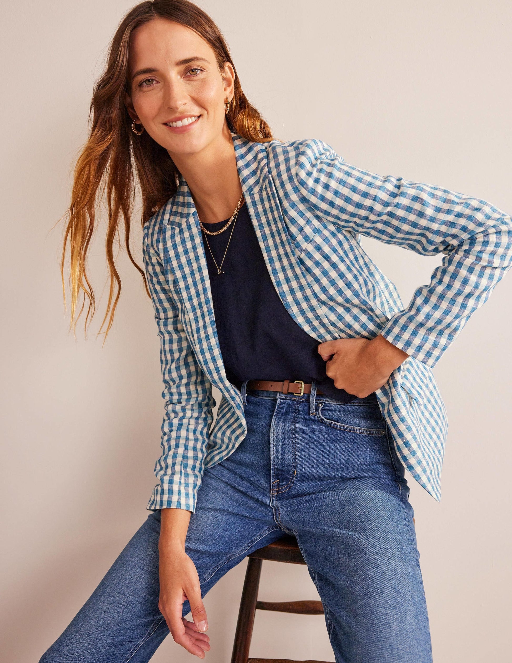 The Cambridge Linen Blazer-Blue and White Gingham-1