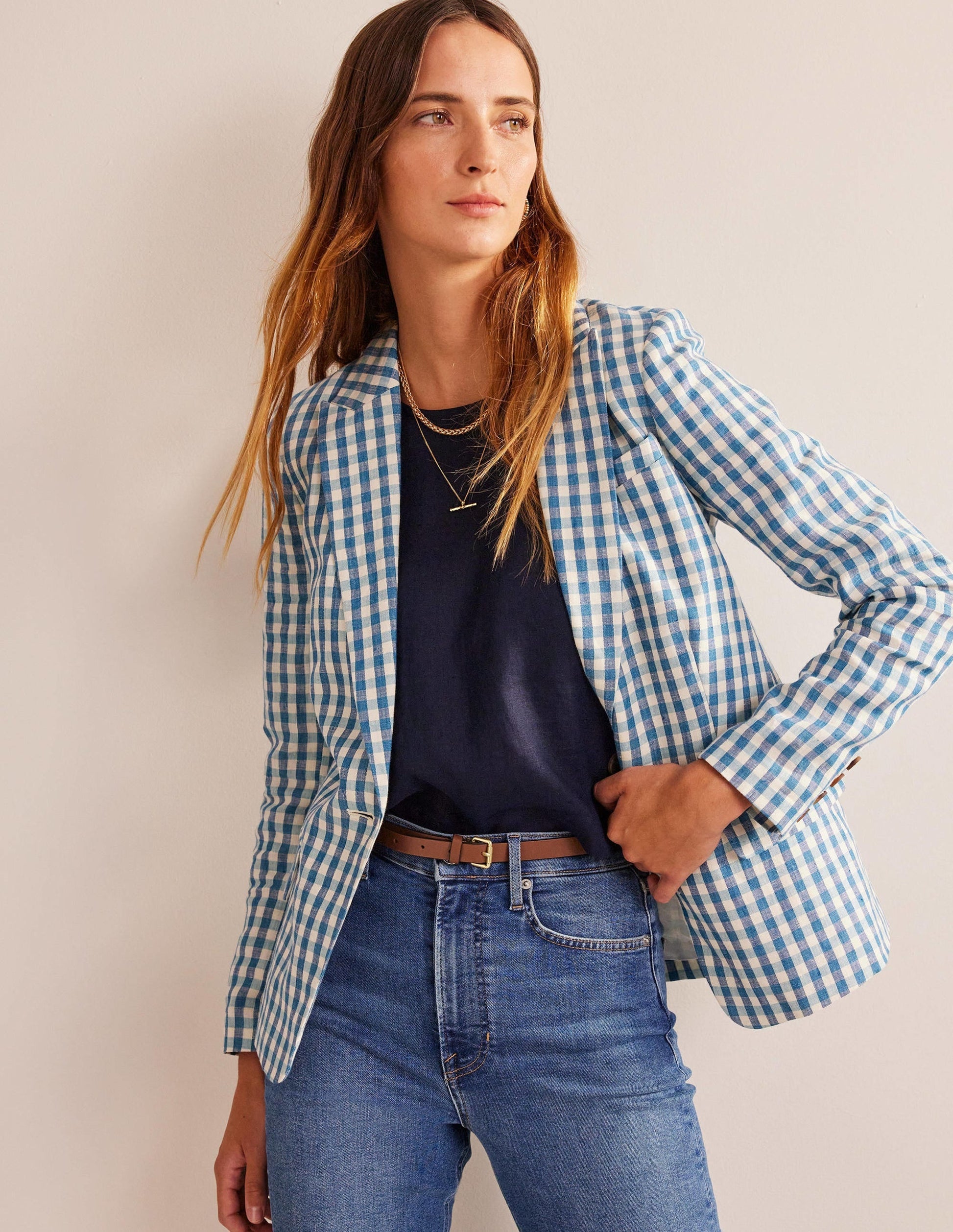 The Cambridge Linen Blazer-Blue and White Gingham-4
