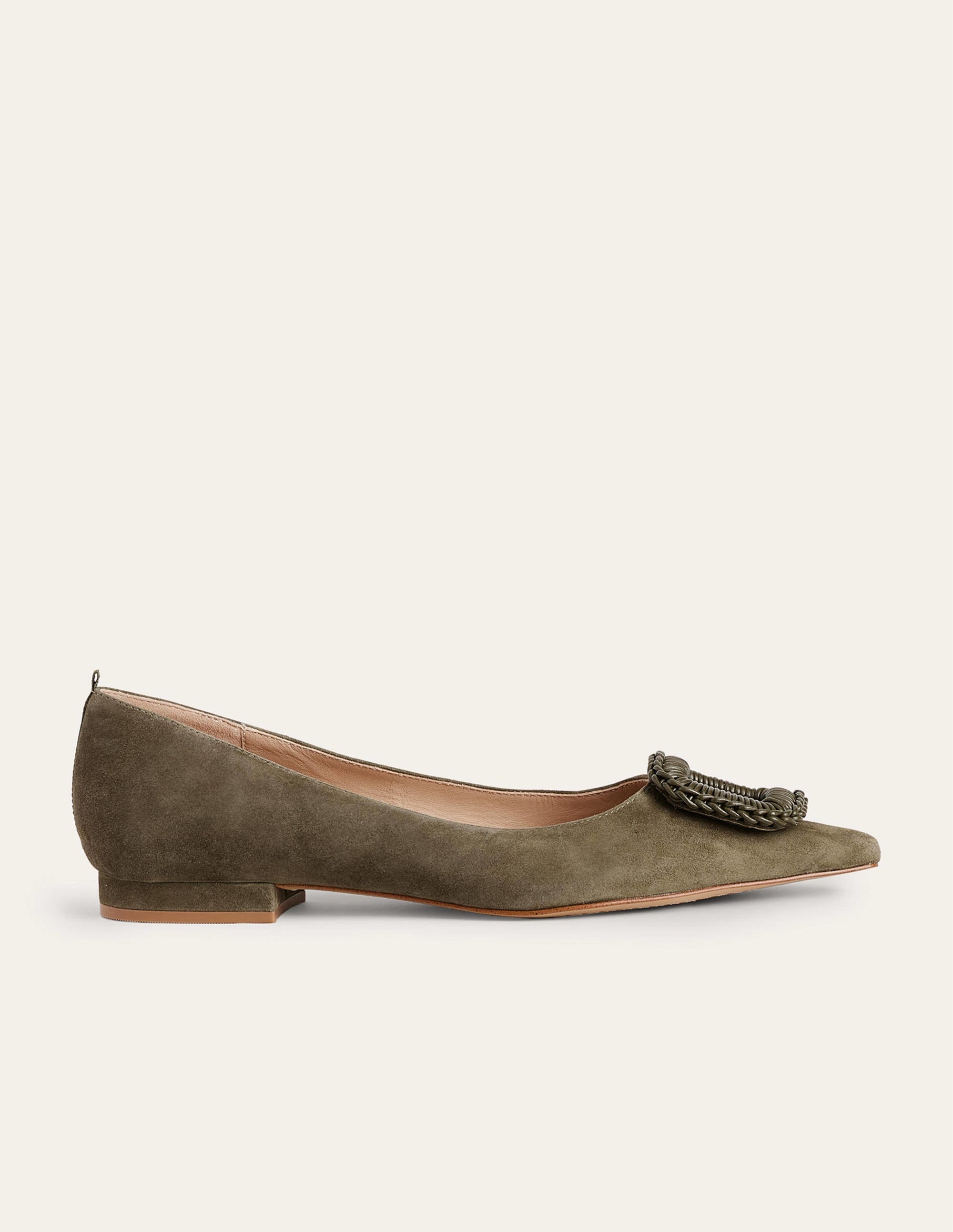 Pointed Ballet Flats-Deep Olive Suede - Image 1