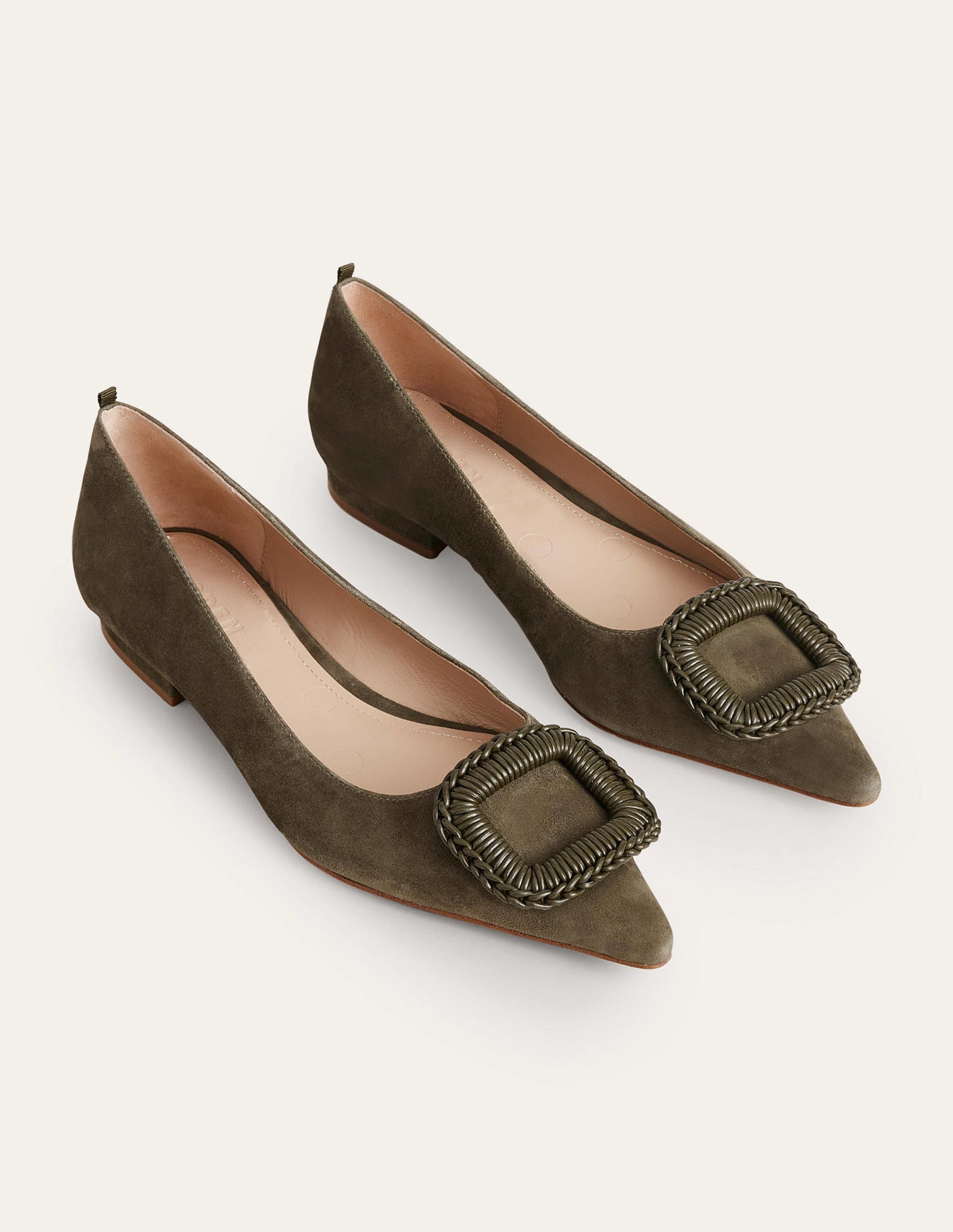 Pointed Ballet Flats-Deep Olive Suede - Image 2