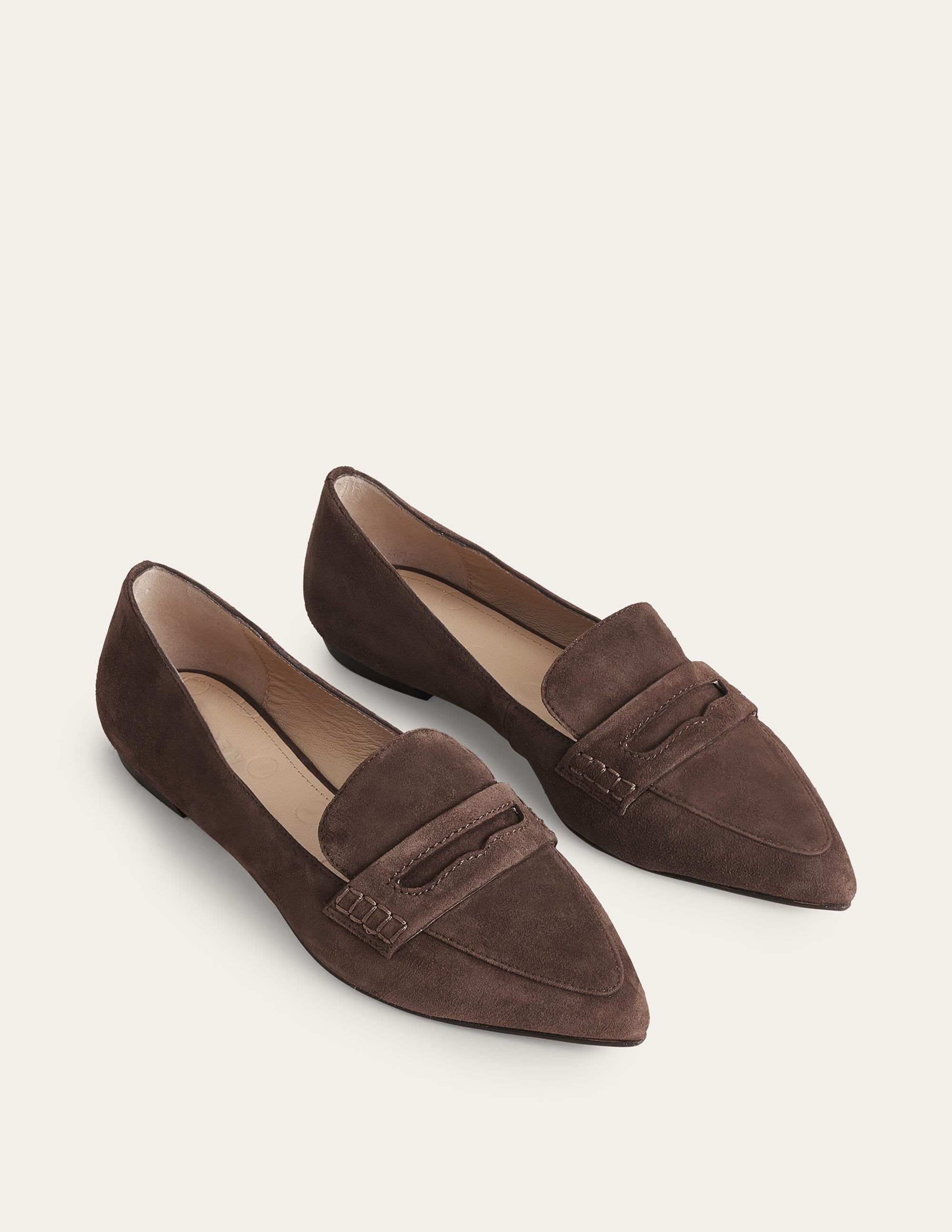 Pointed Toe Penny Loafers-Chocolate Suede - Image 2