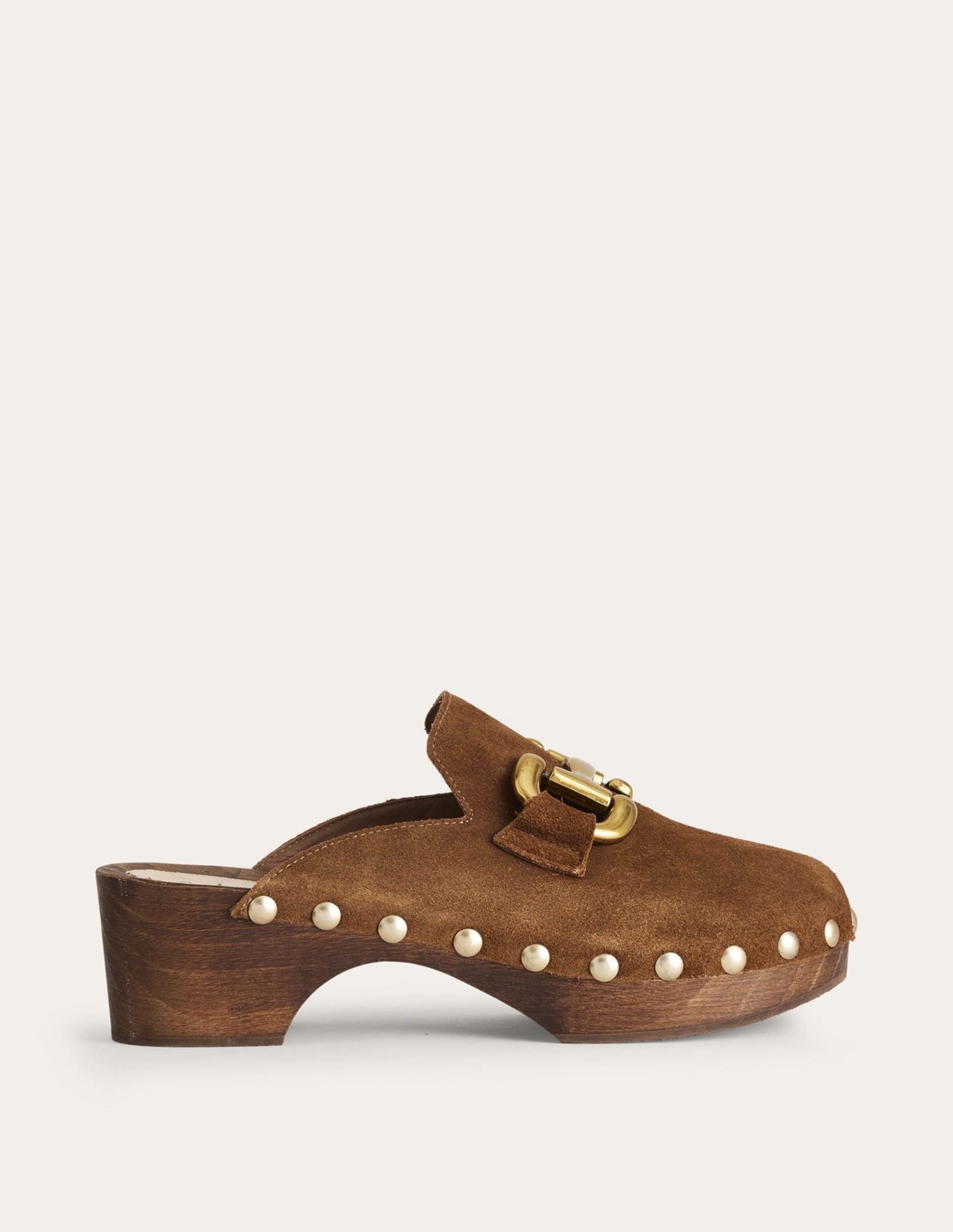 Iris Snaffle Heeled Clogs-Golden Brown Suede-2