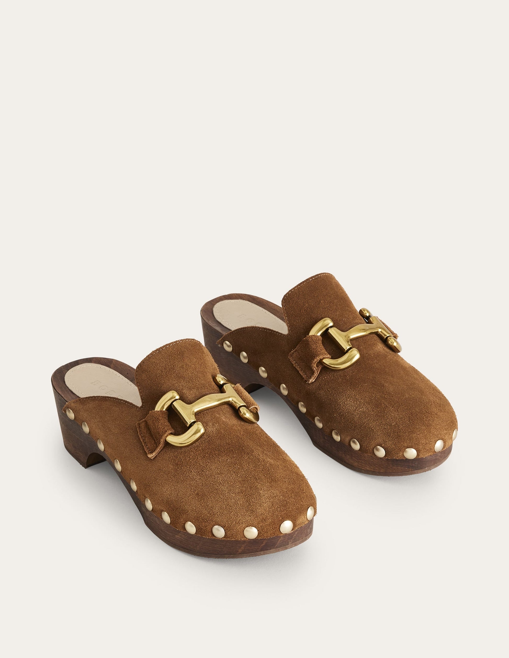 Iris Snaffle Heeled Clogs-Golden Brown Suede-3