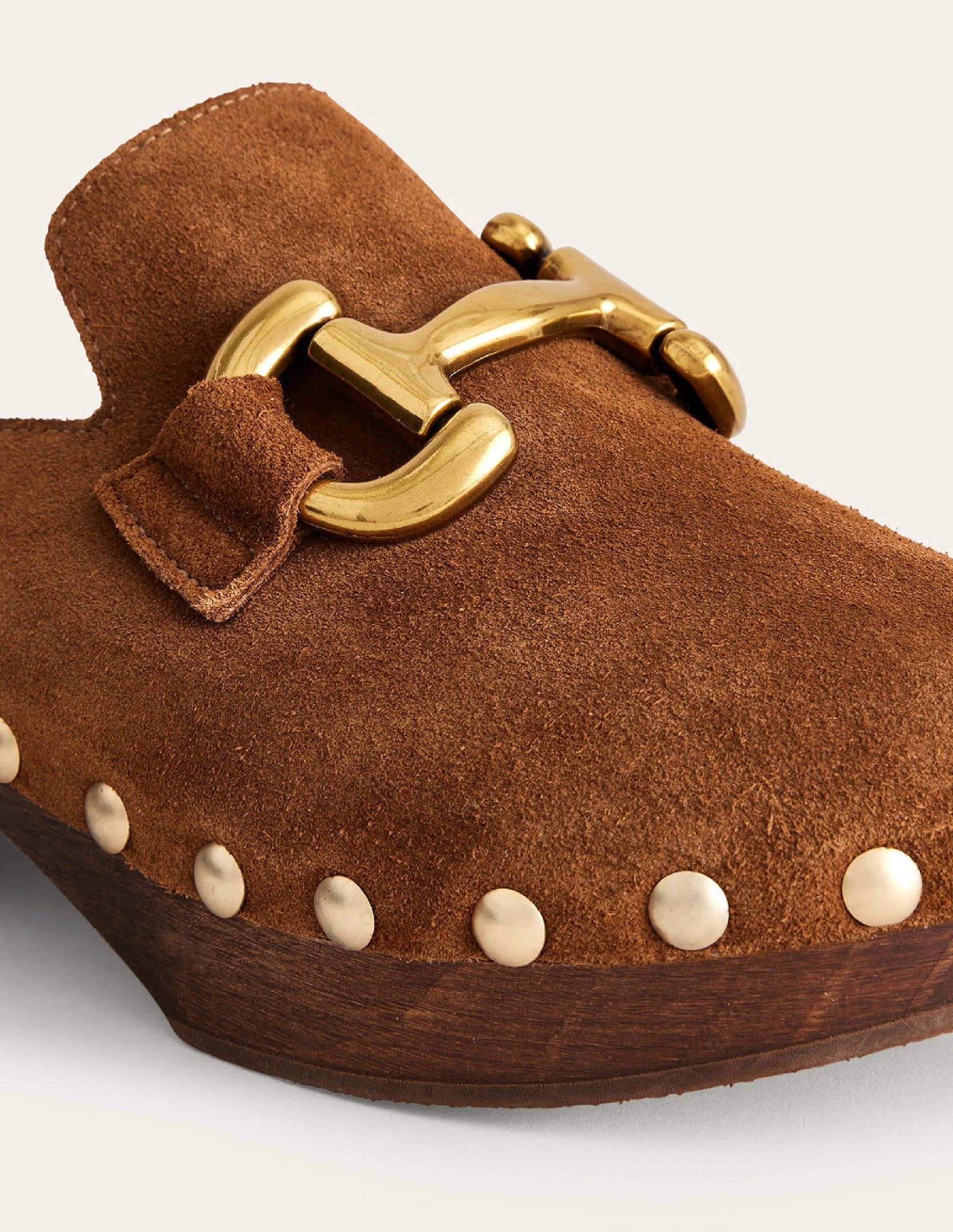 Iris Snaffle Heeled Clogs-Golden Brown Suede-4