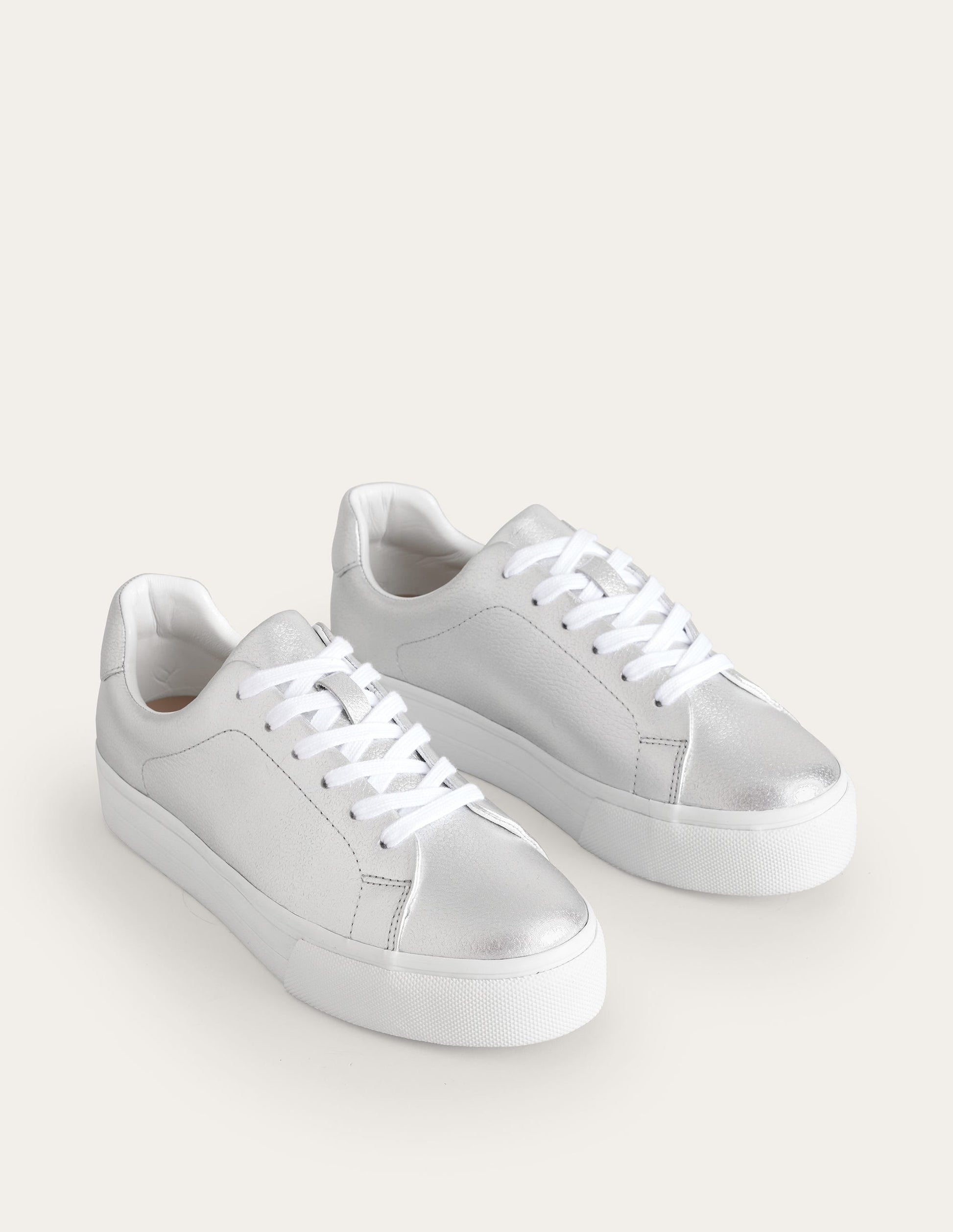 Flatform Trainers-Silver Tumbled Leather-3