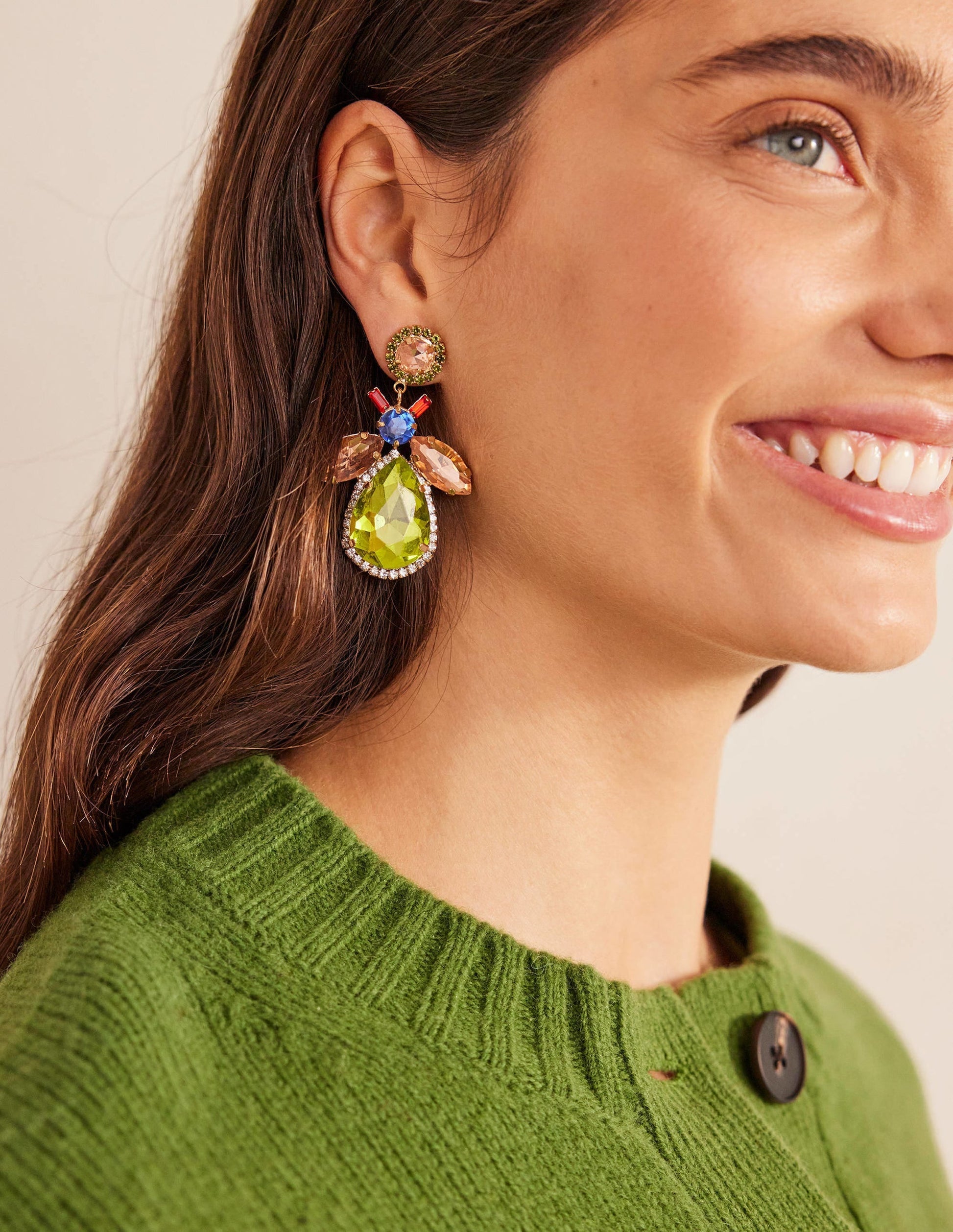 Embellished Bee Earrings-Pink & Green-1