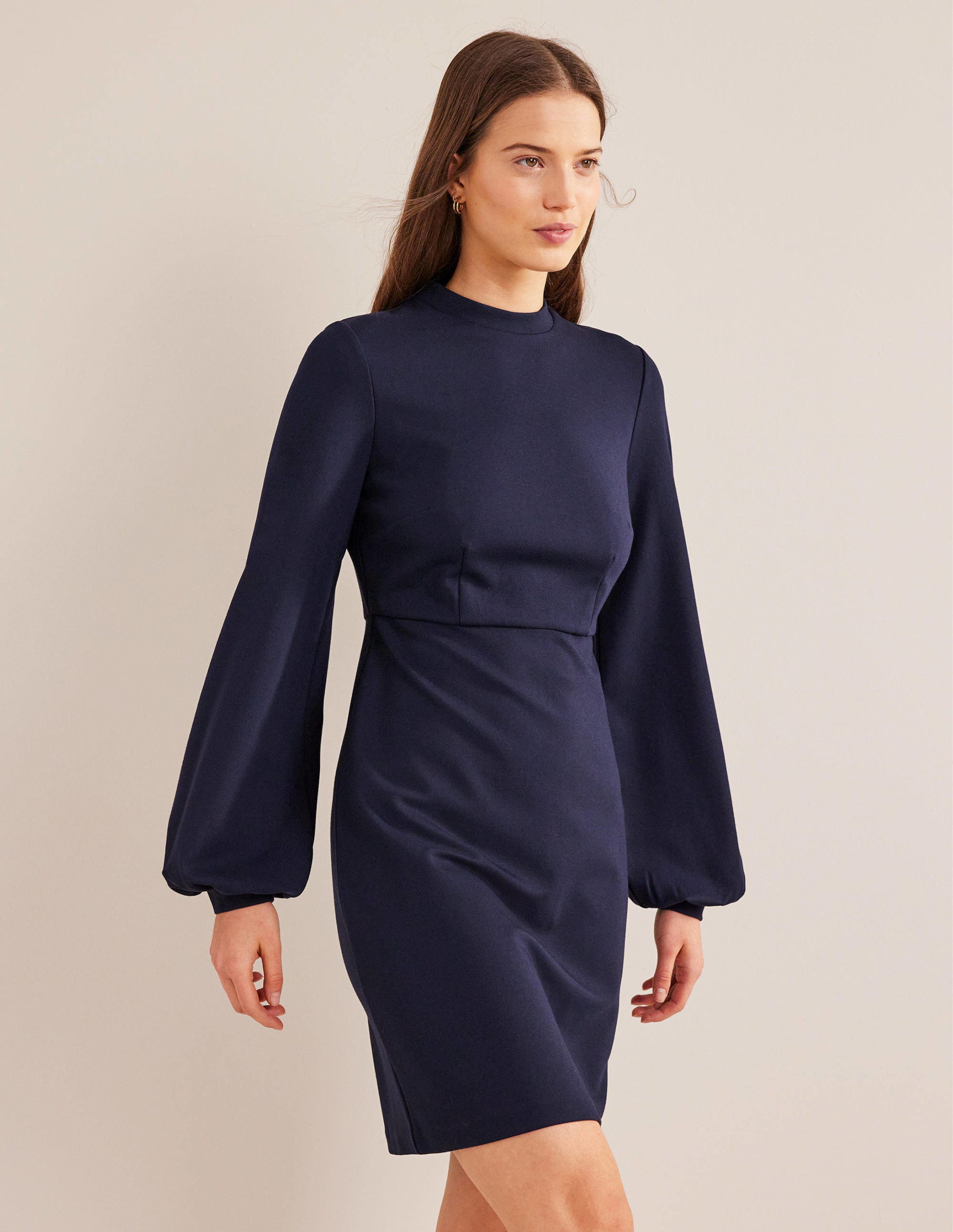 Blouson Jersey Mini Dress-Navy - Image 1