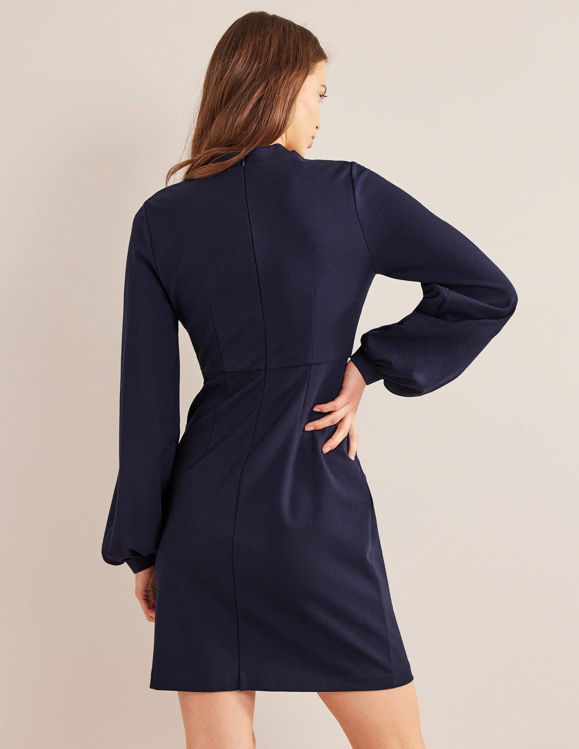 Blouson Jersey Mini Dress-Navy-3