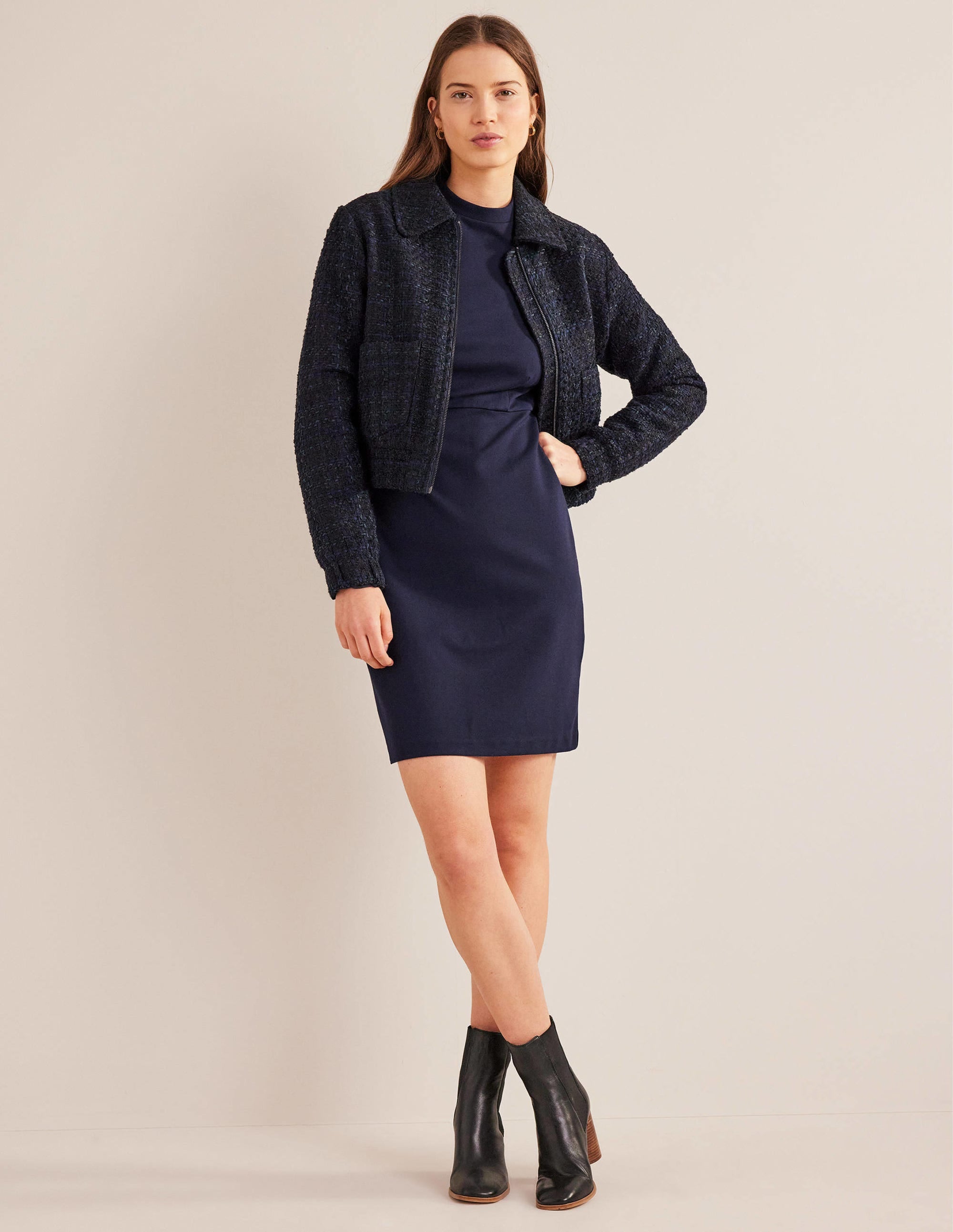 Blouson Jersey Mini Dress-Navy - Image 4