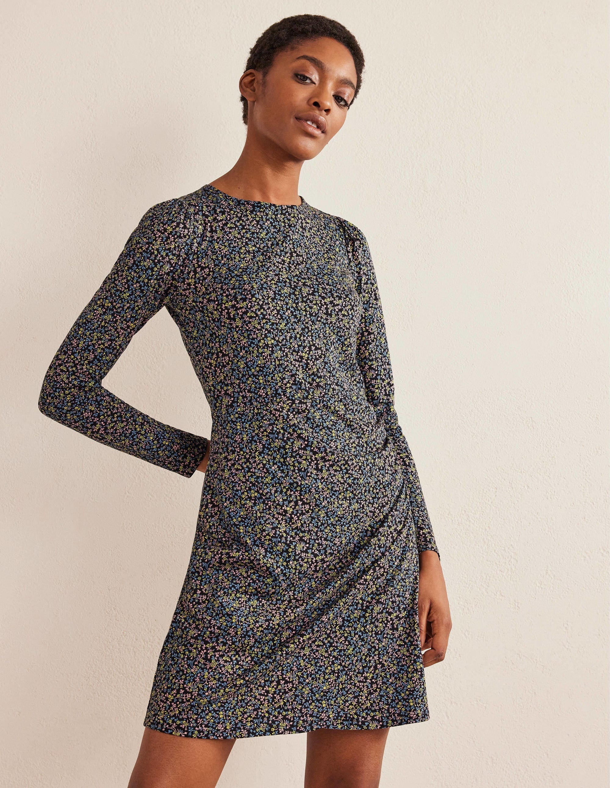 Ruched Jersey Mini Dress-Black, Wild Vine - Image 1