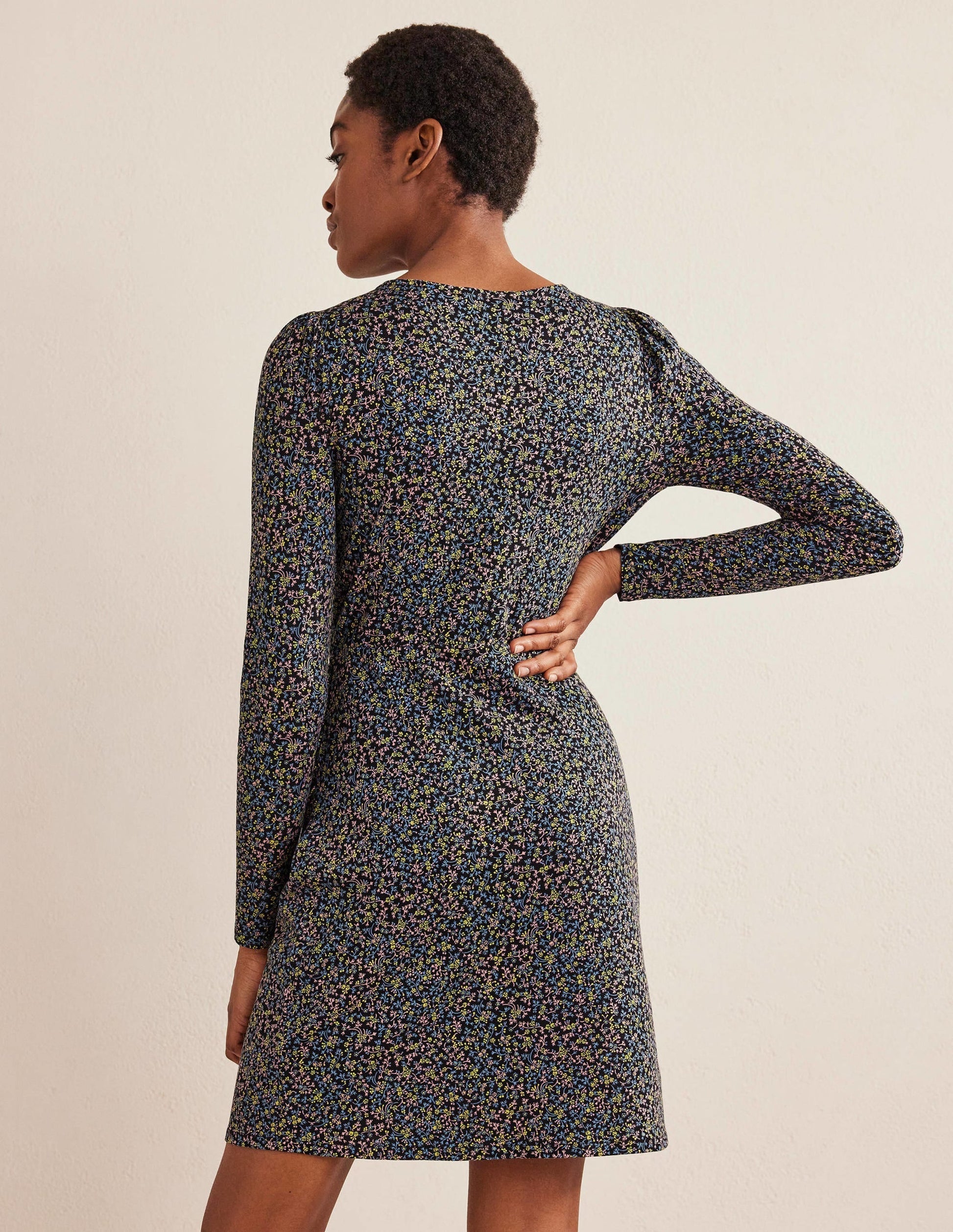Ruched Jersey Mini Dress-Black, Wild Vine-3