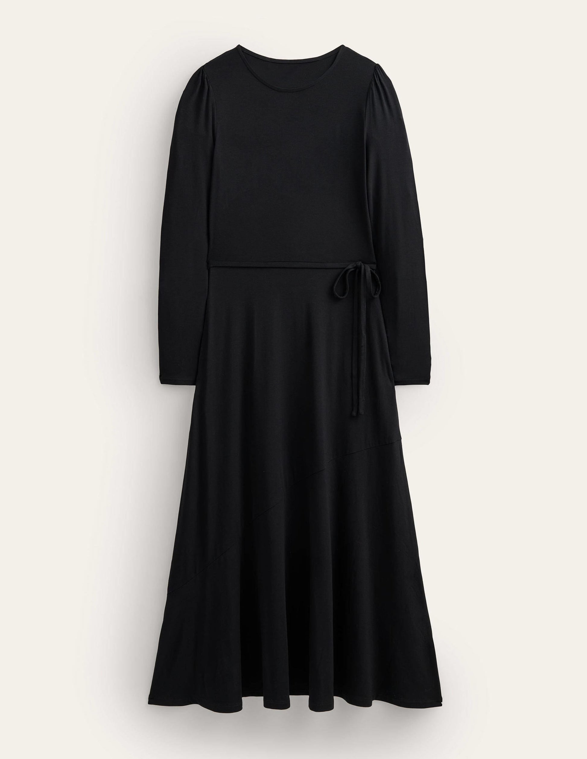 Skirt Detail Jersey Midi Dress-Black-5