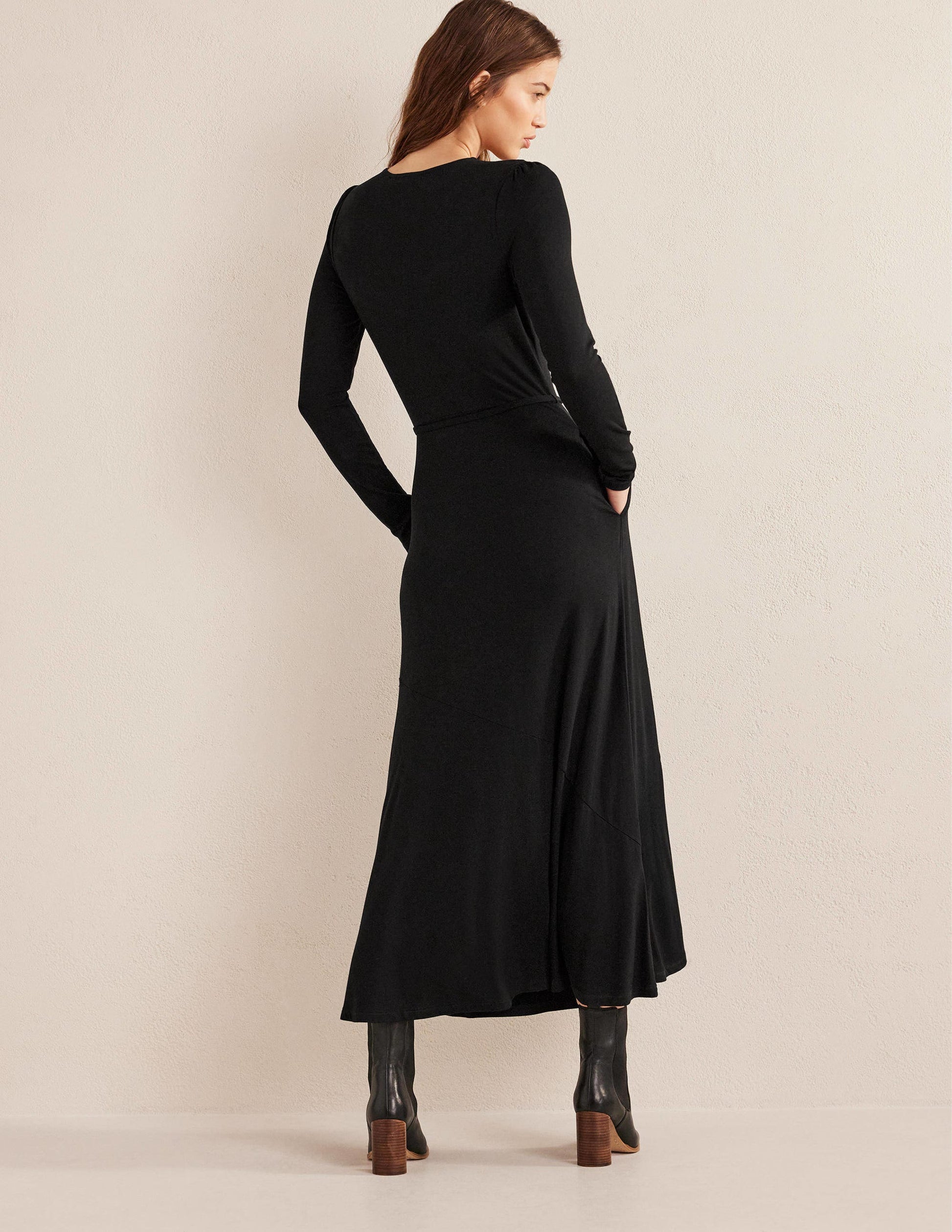 Skirt Detail Jersey Midi Dress-Black-3